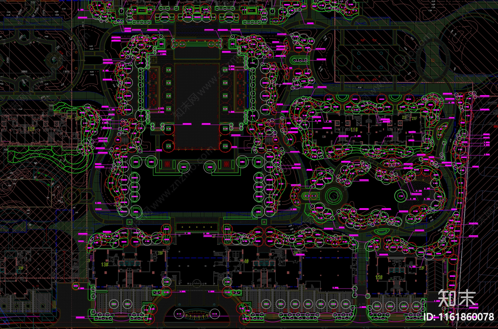 浙江省杭州市绿城某小区绿化平面图纸cad施工图下载【ID:1161860078】