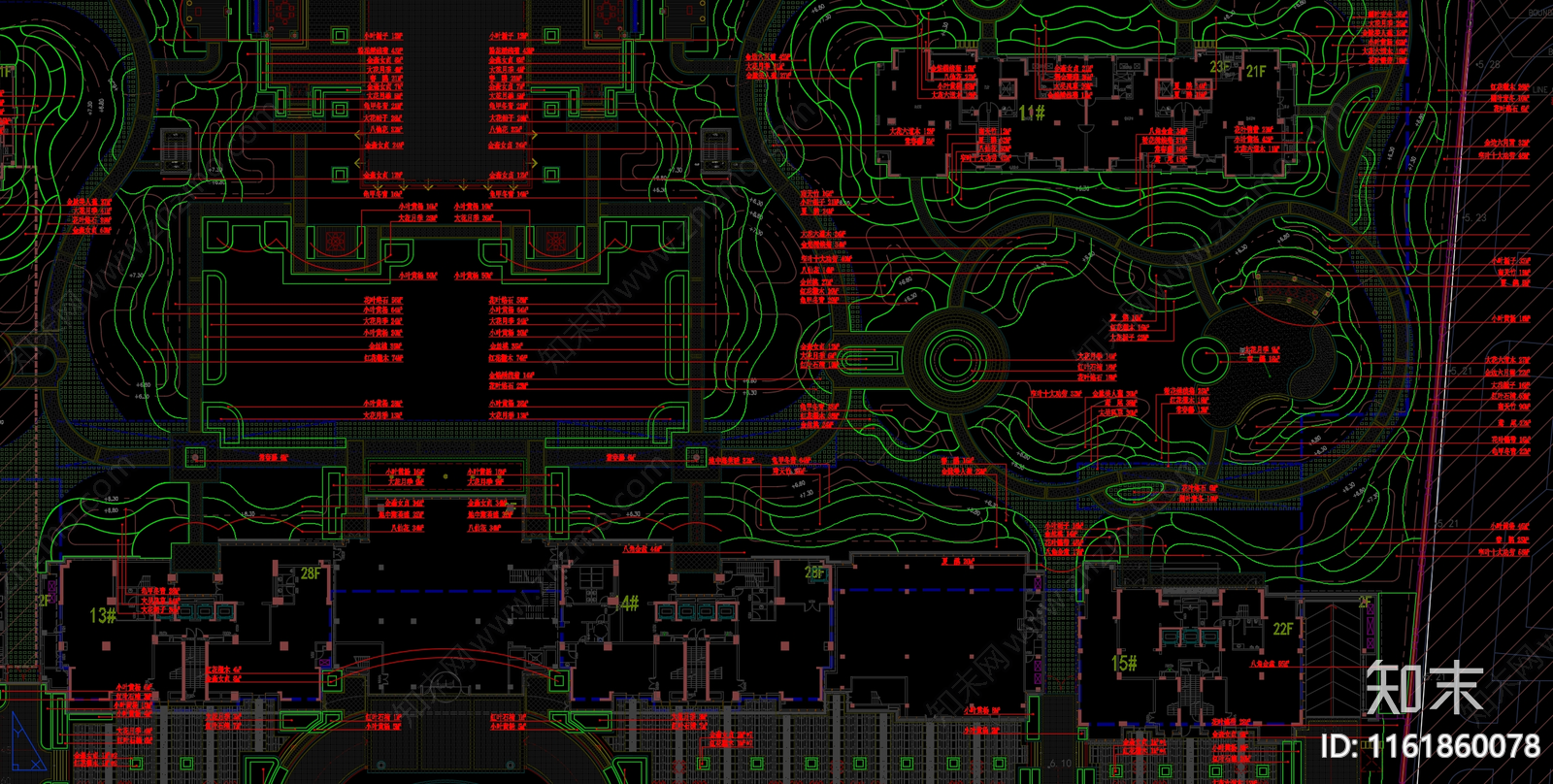 浙江省杭州市绿城某小区绿化平面图纸cad施工图下载【ID:1161860078】