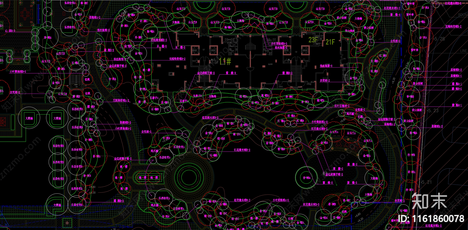 浙江省杭州市绿城某小区绿化平面图纸cad施工图下载【ID:1161860078】