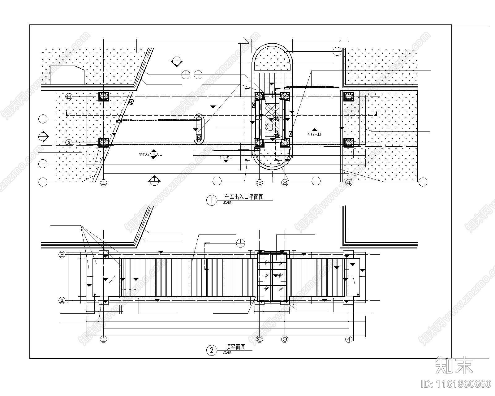 车库入口保安亭节点详图平面图立面图施工图下载【ID:1161860660】