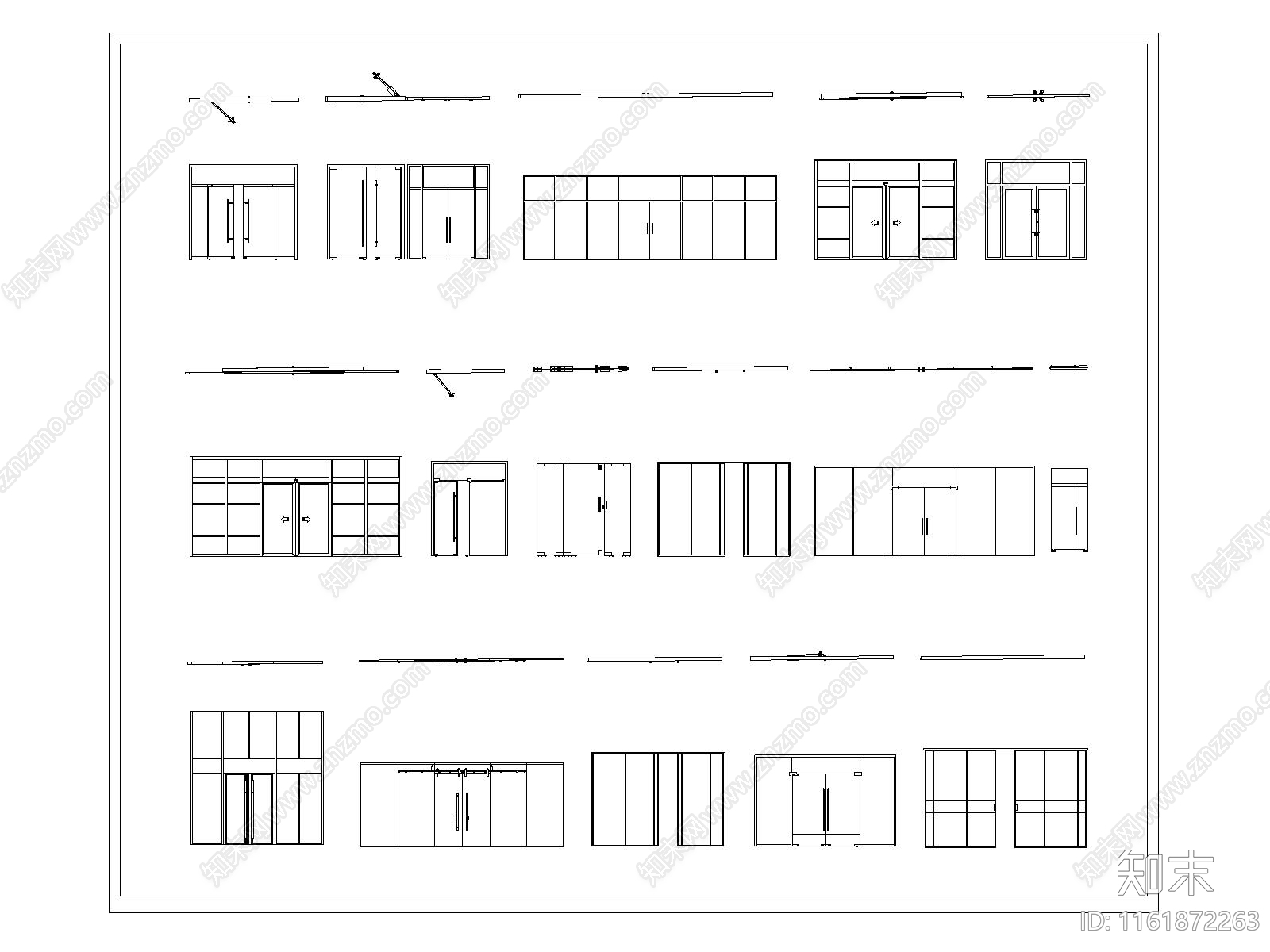 现代玻璃门双开门推拉门入户门图库cad施工图下载【ID:1161872263】