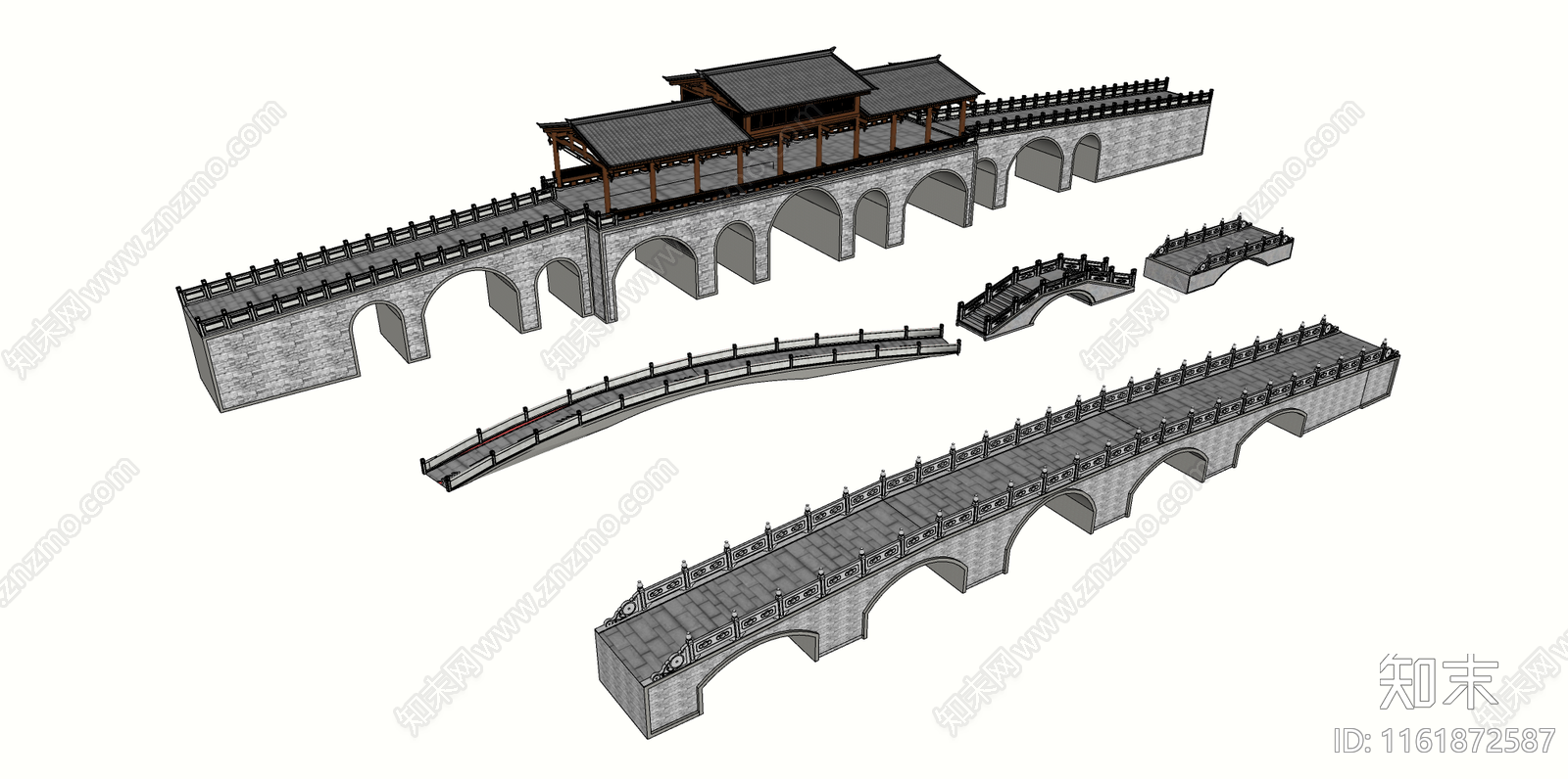 中式古典石桥SU模型下载【ID:1161872587】
