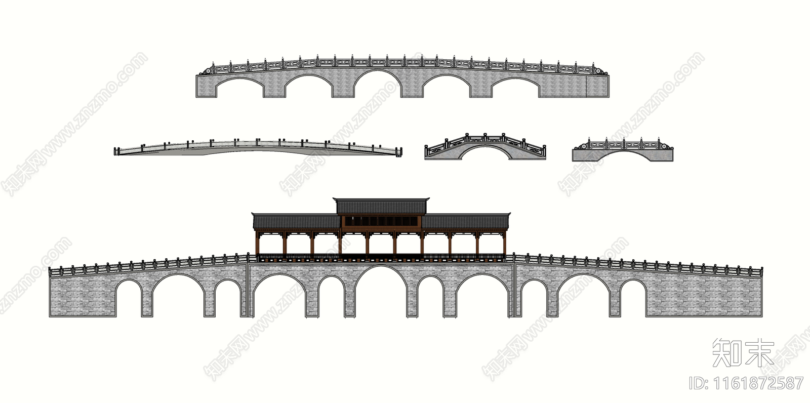 中式古典石桥SU模型下载【ID:1161872587】