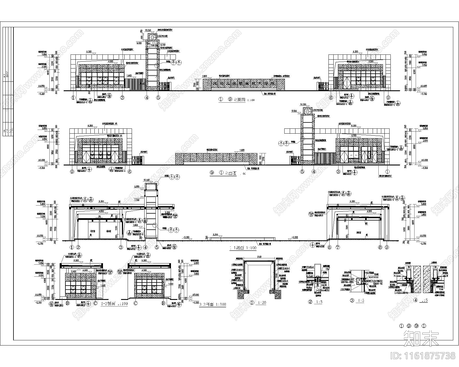 成都工业职业技术学院入口大门cad施工图下载【ID:1161875738】