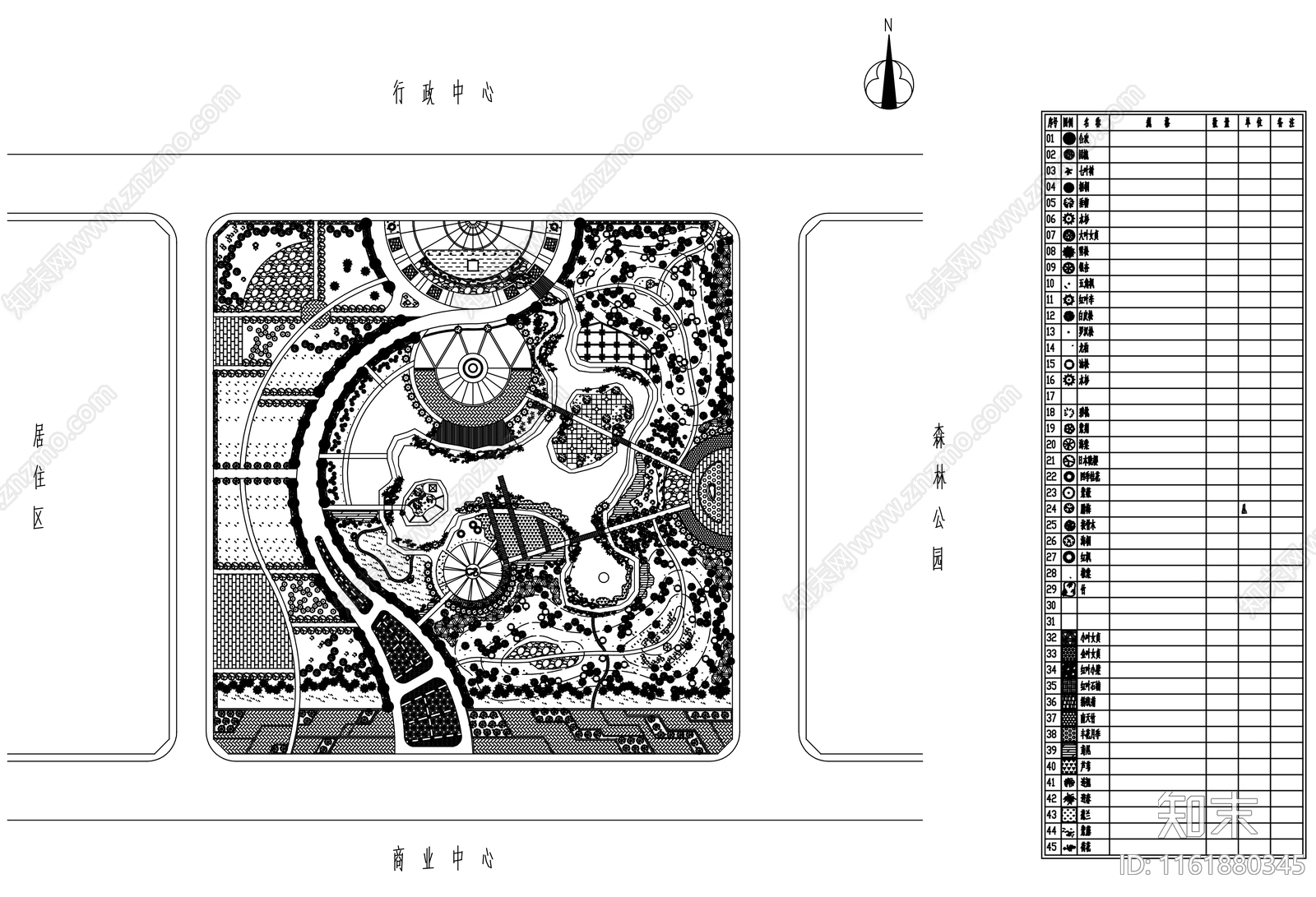 现代综合性城市公园平面图cad施工图下载【ID:1161880345】