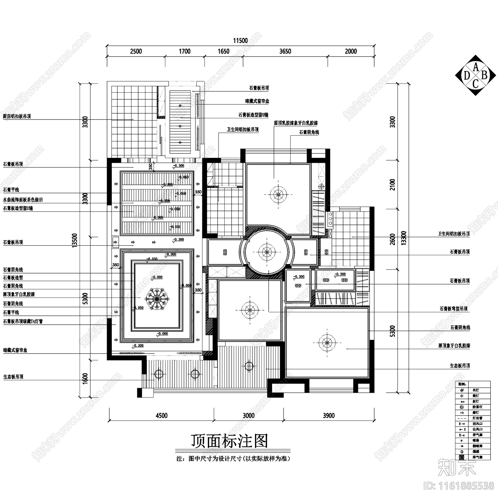 美式乡村刑门私宅三室两厅两卫室内家装cad施工图下载【ID:1161885538】