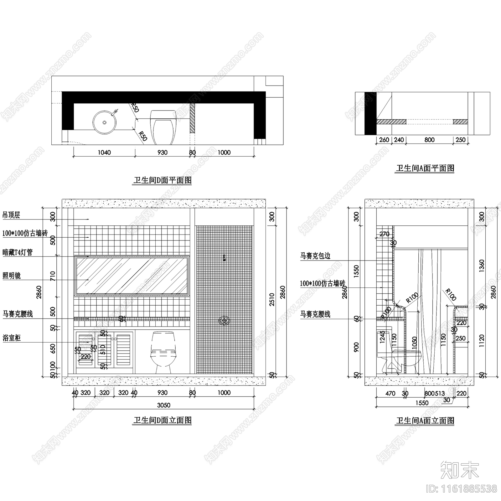 美式乡村刑门私宅三室两厅两卫室内家装cad施工图下载【ID:1161885538】