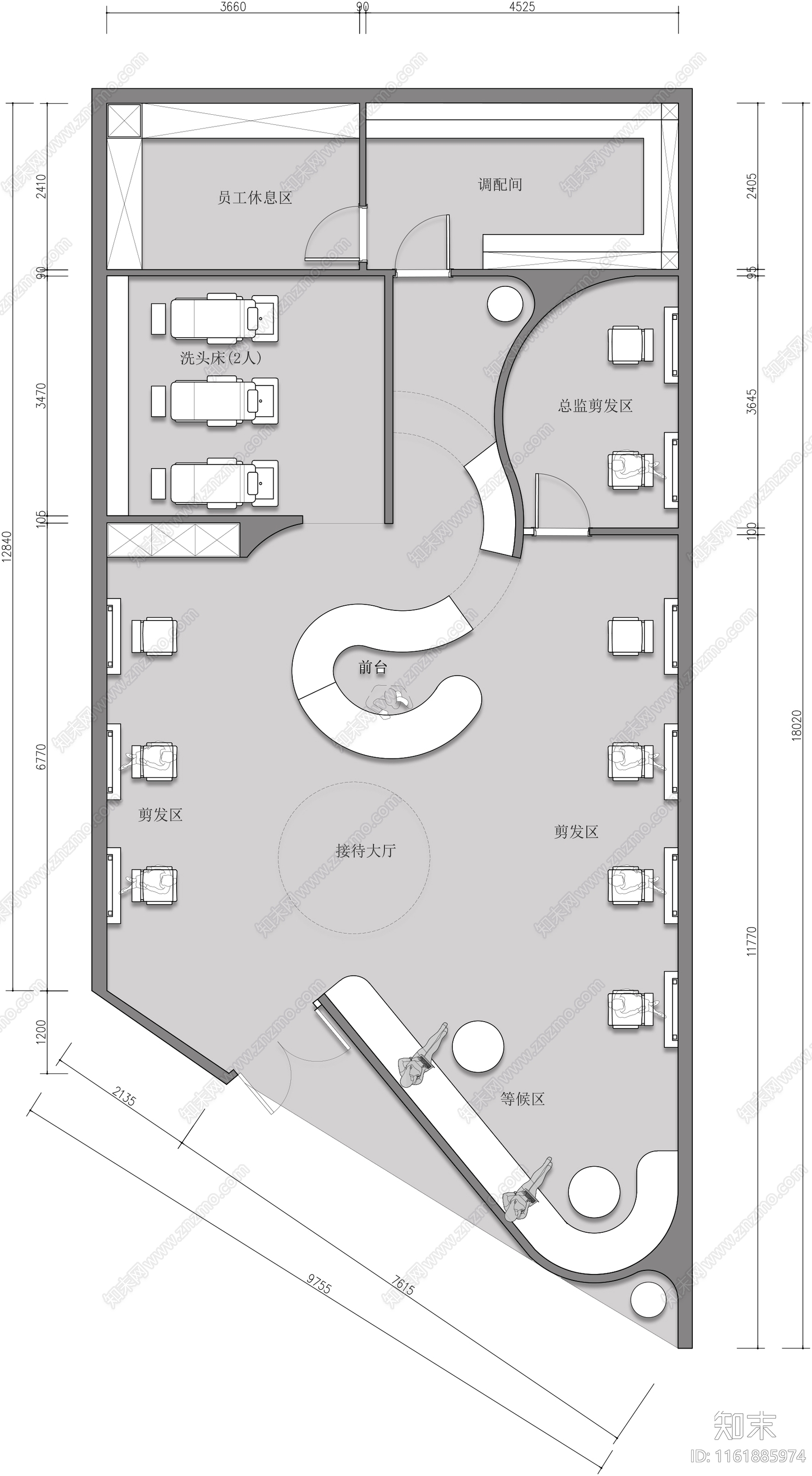 理发店美发烫发形象设计平面图施工图下载【ID:1161885974】