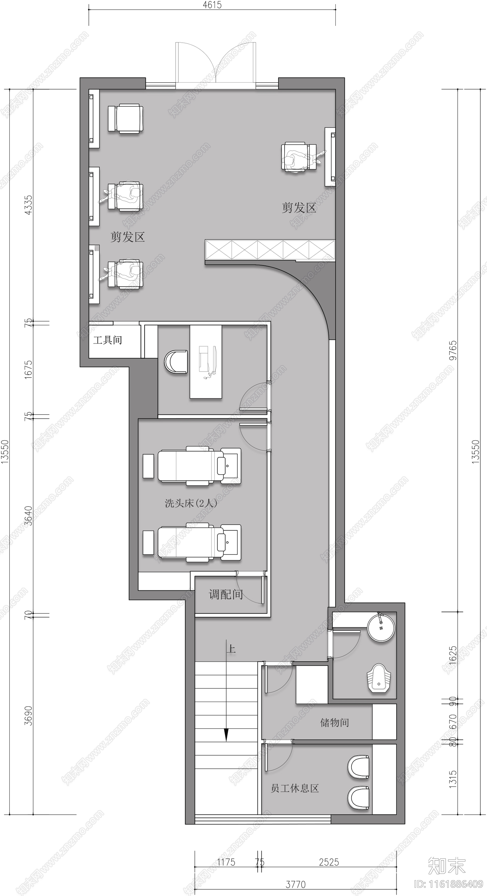 理发店平面布置图施工图下载【ID:1161886409】