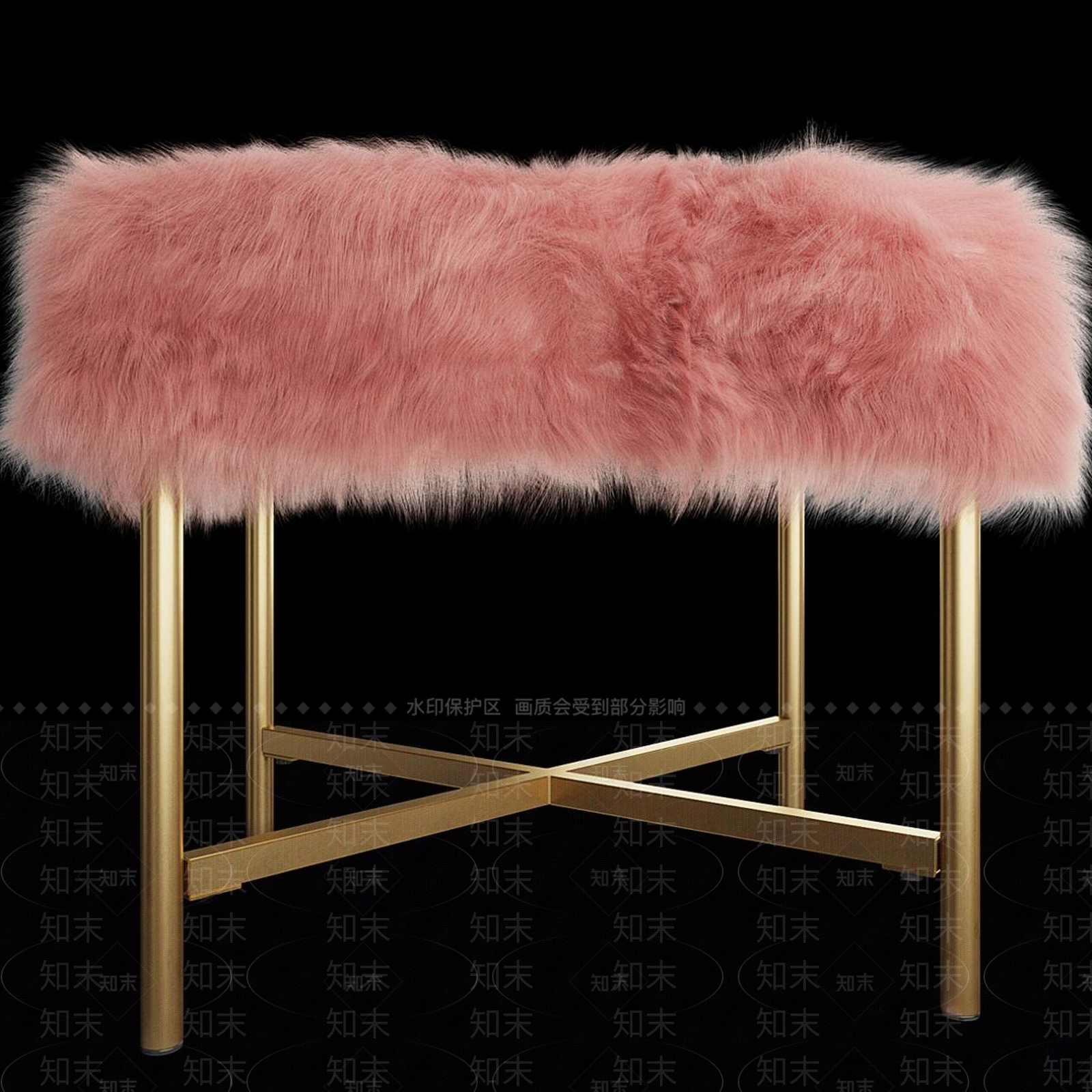 简欧欧式轻奢金属粉色绒毛凳子3D模型下载【ID:1161888977】