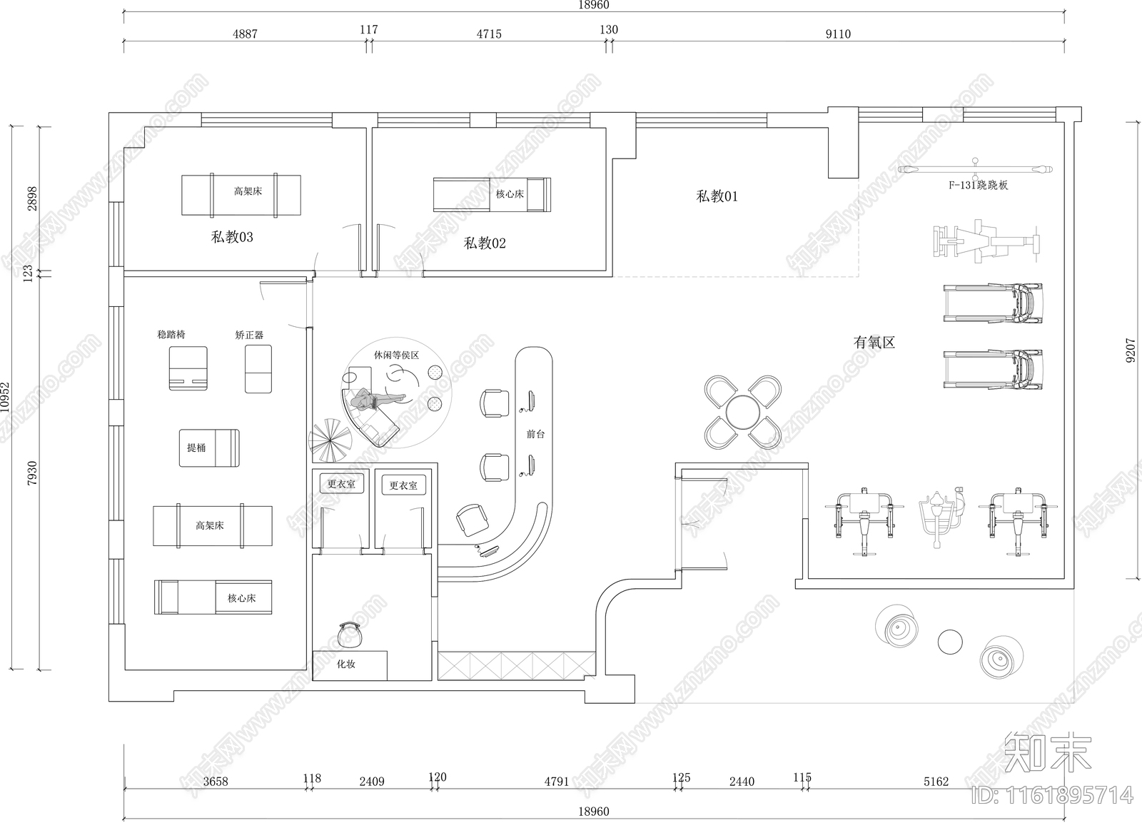 普拉提健身房平面布置图施工图下载【ID:1161895714】