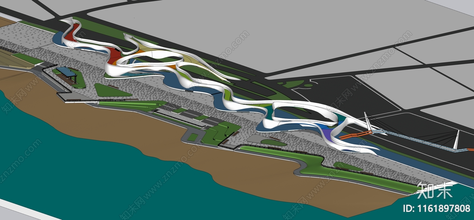现代滨水景观SU模型下载【ID:1161897808】