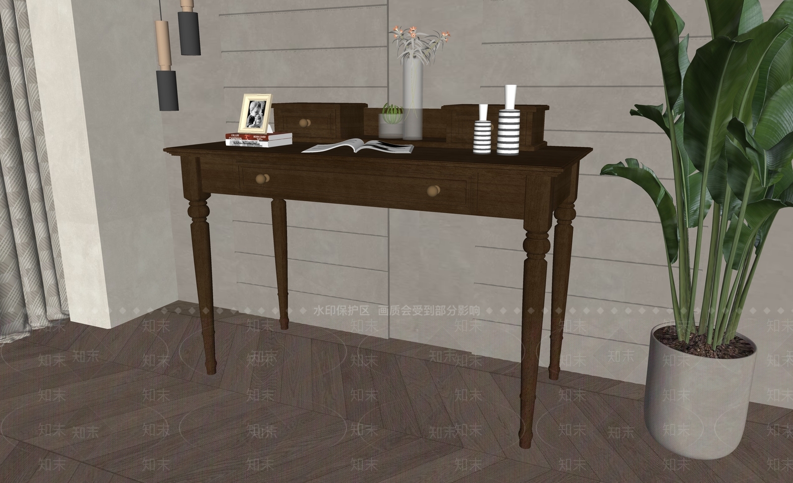 美式书桌SU模型下载【ID:1161898381】