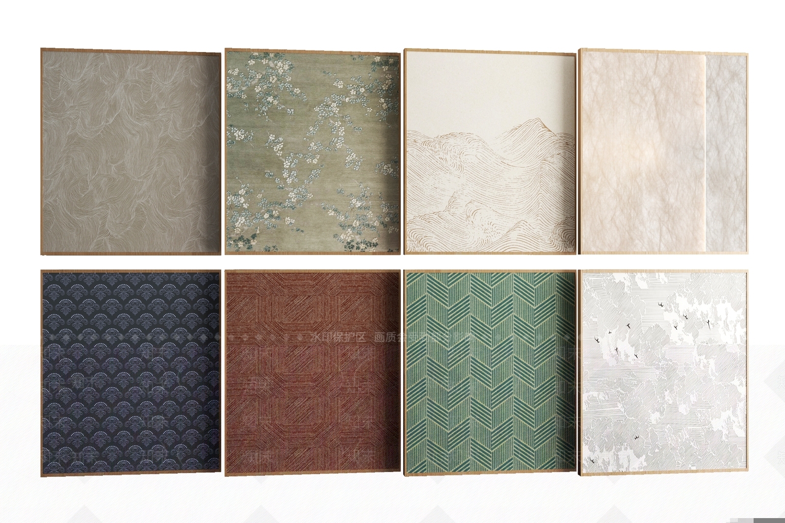 现代新中式中古风花纹墙纸墙布3D模型下载【ID:1161898691】