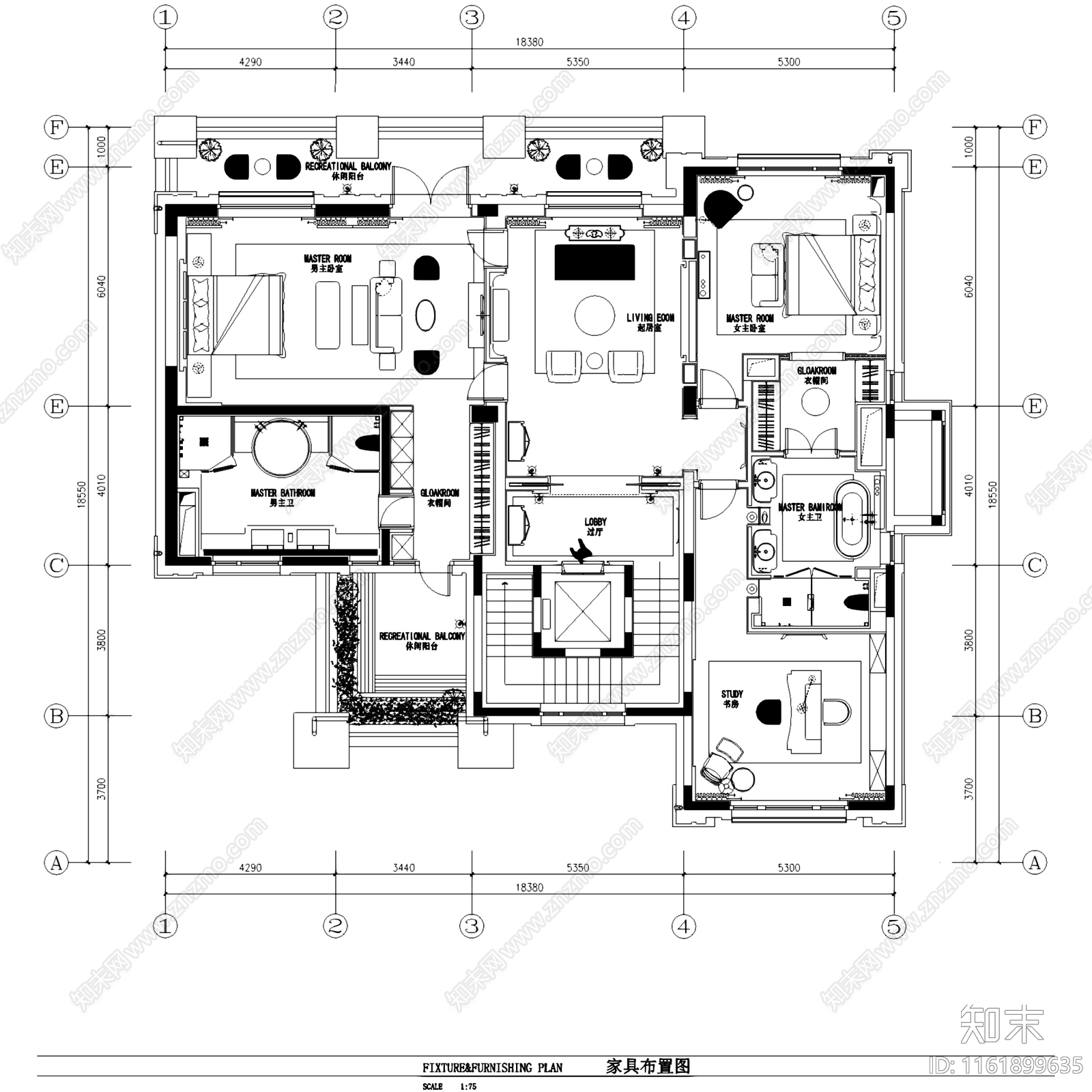 轻奢新中式北京恒大丽宫三层别墅室内家装cad施工图下载【ID:1161899635】