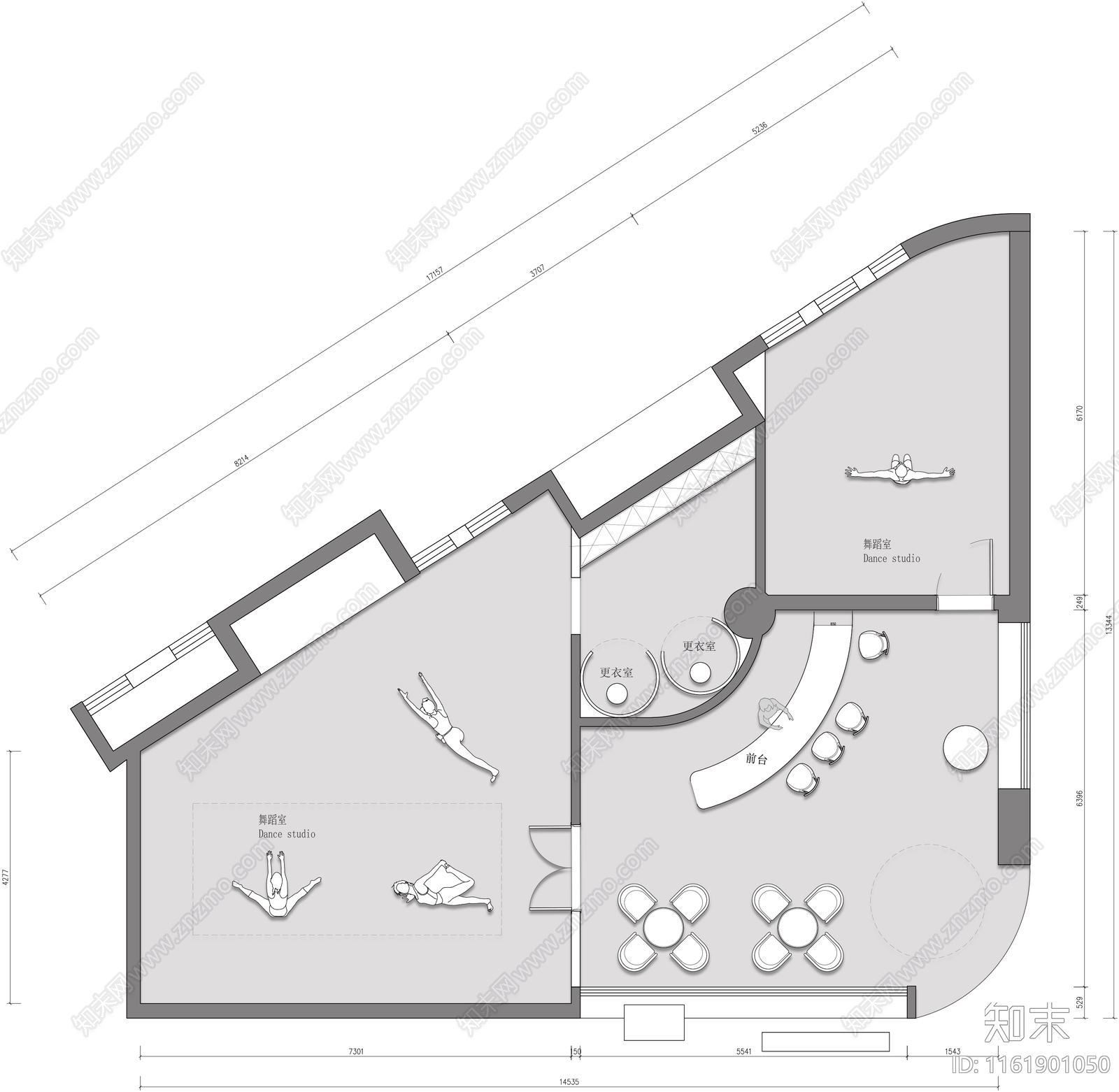 舞蹈室街舞培训室平面图施工图下载【ID:1161901050】