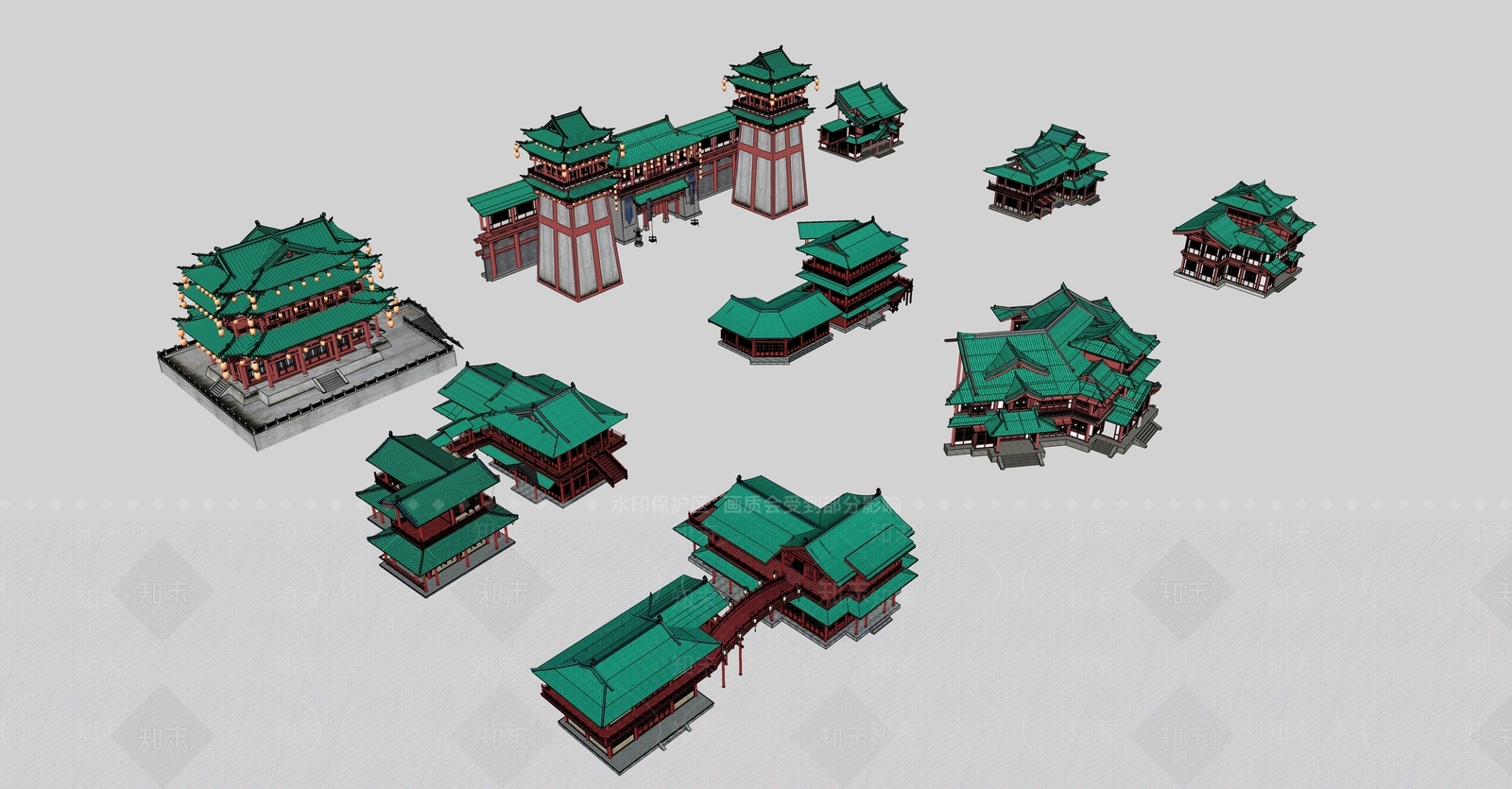 中式古建筑SU模型下载【ID:1161903967】
