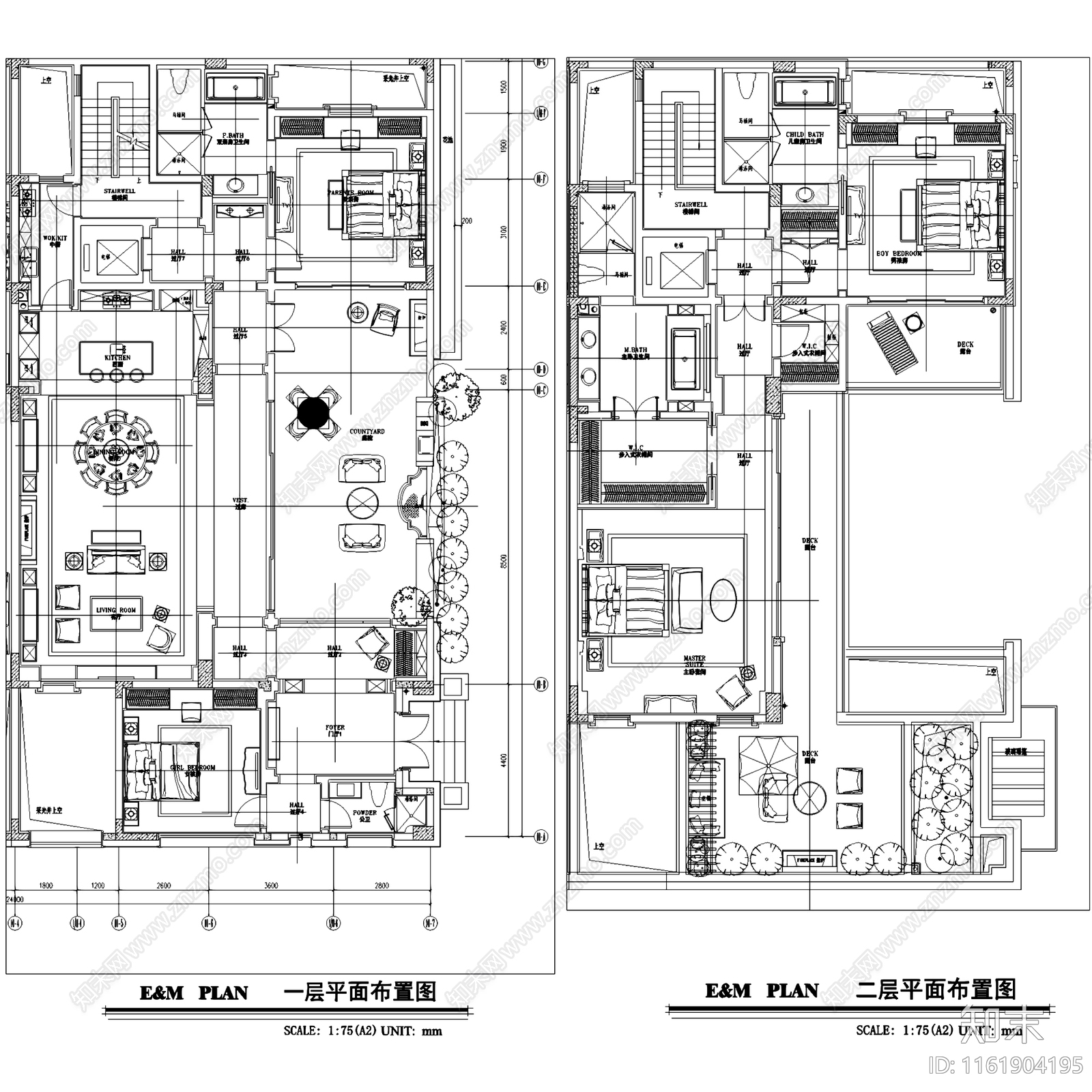 美式新中式成都绿城文儒德二层别墅室内家装cad施工图下载【ID:1161904195】