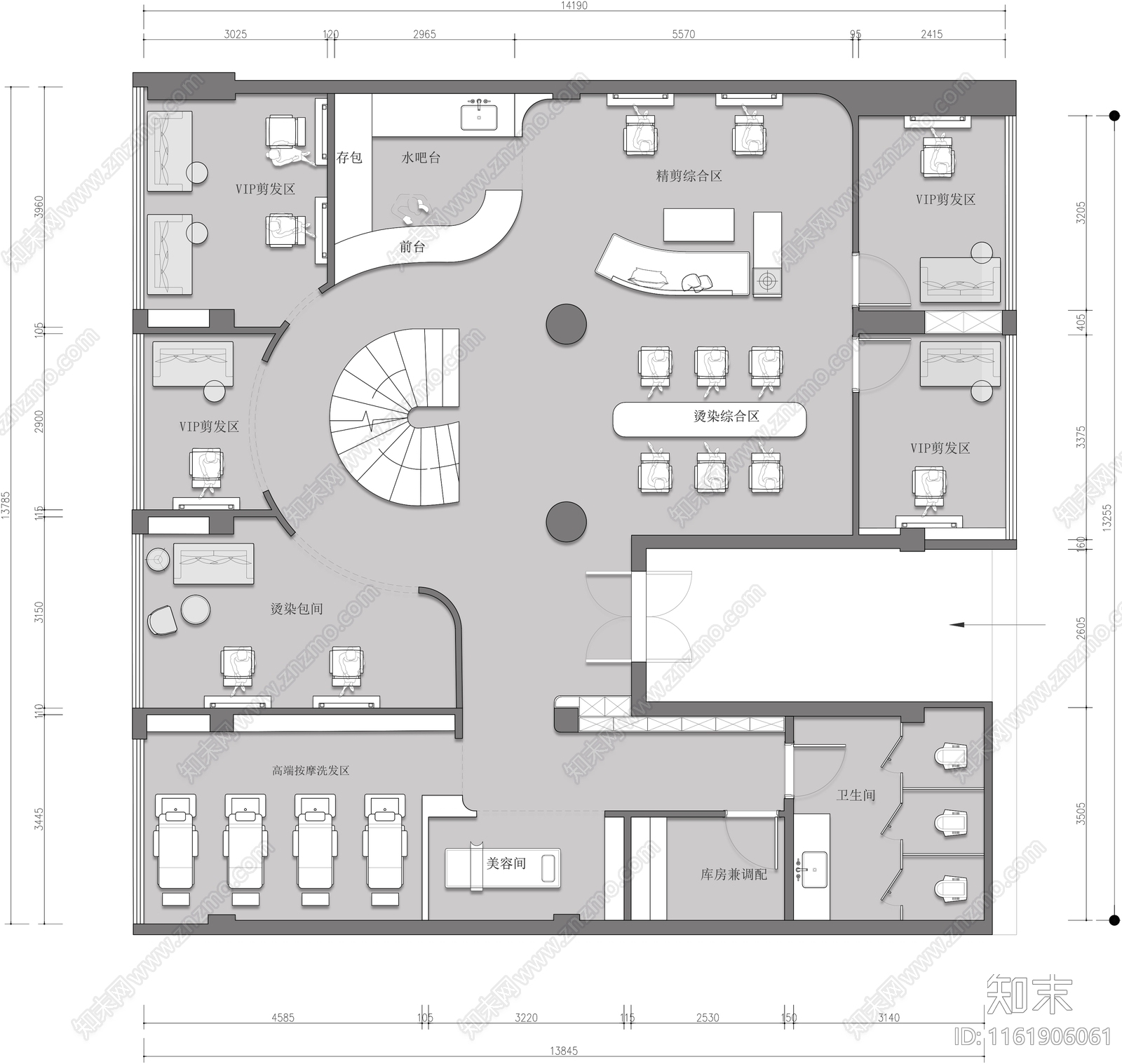 理发店平面布置图施工图下载【ID:1161906061】