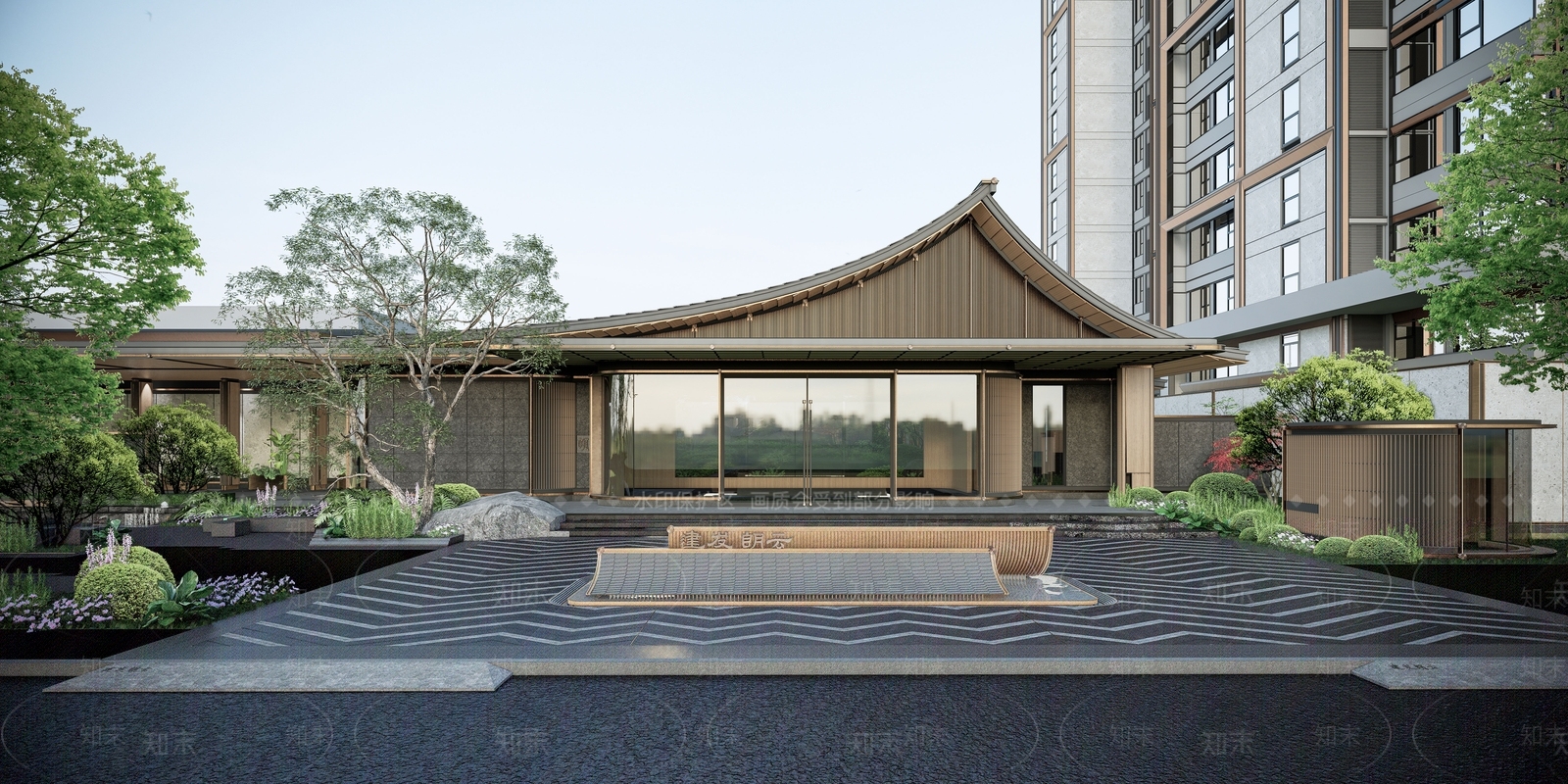 新中式小区主入口大门SU模型下载【ID:1161907316】