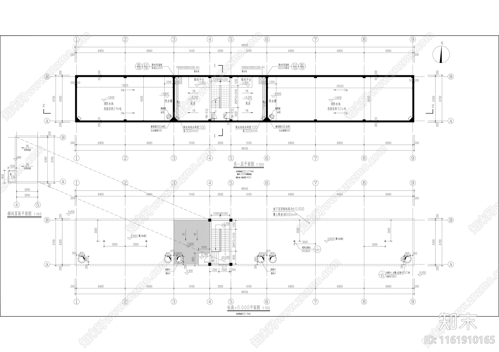 540吨容积地下消防水池和消防泵房建筑图cad施工图下载【ID:1161910165】