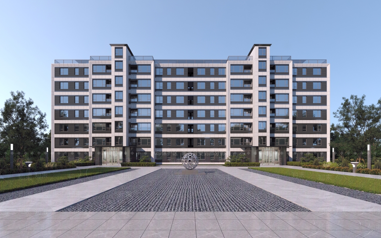 现代联排洋房一点透视场景3D模型下载【ID:1161911383】