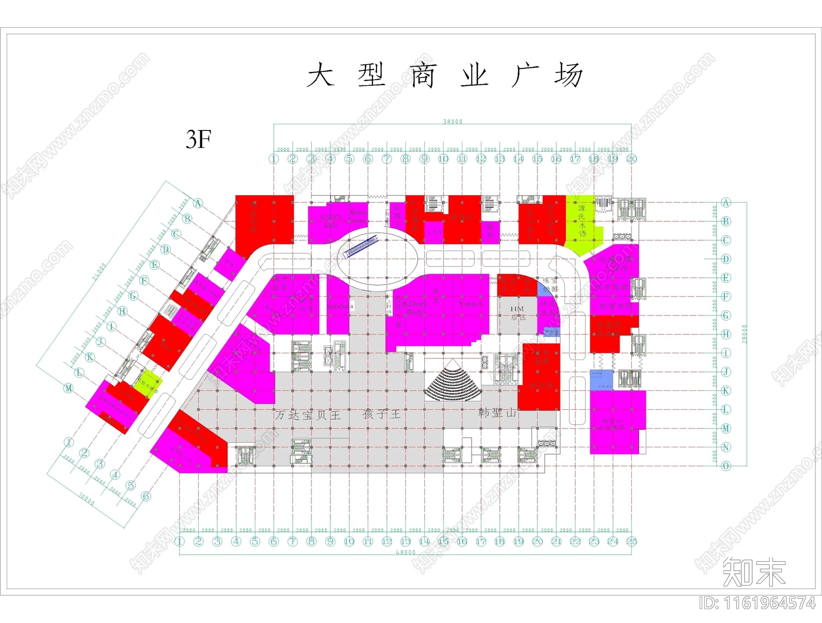 大型商业广场五层平面图cad施工图下载【ID:1161964574】