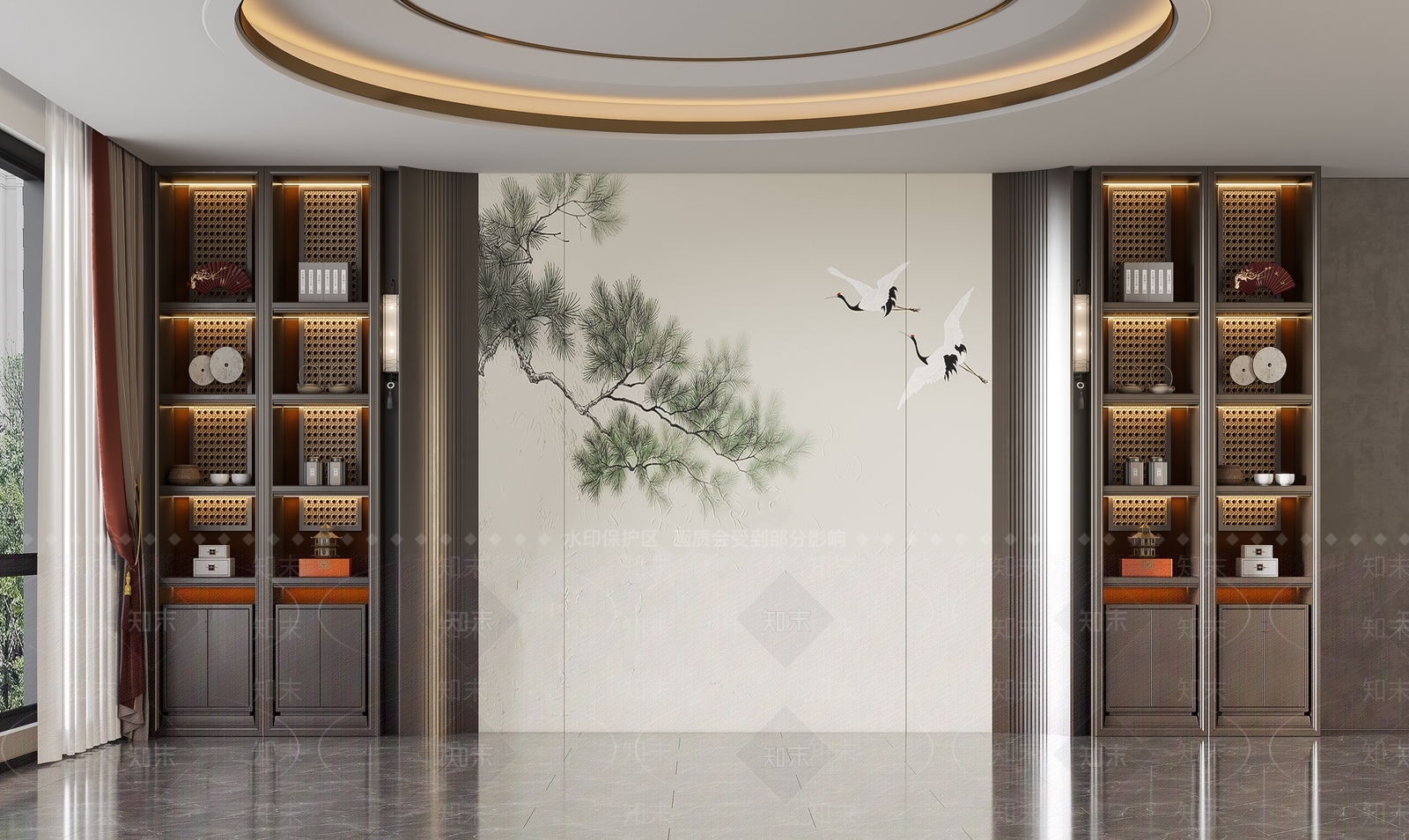 新中式客厅背景墙3D模型下载【ID:1161911953】