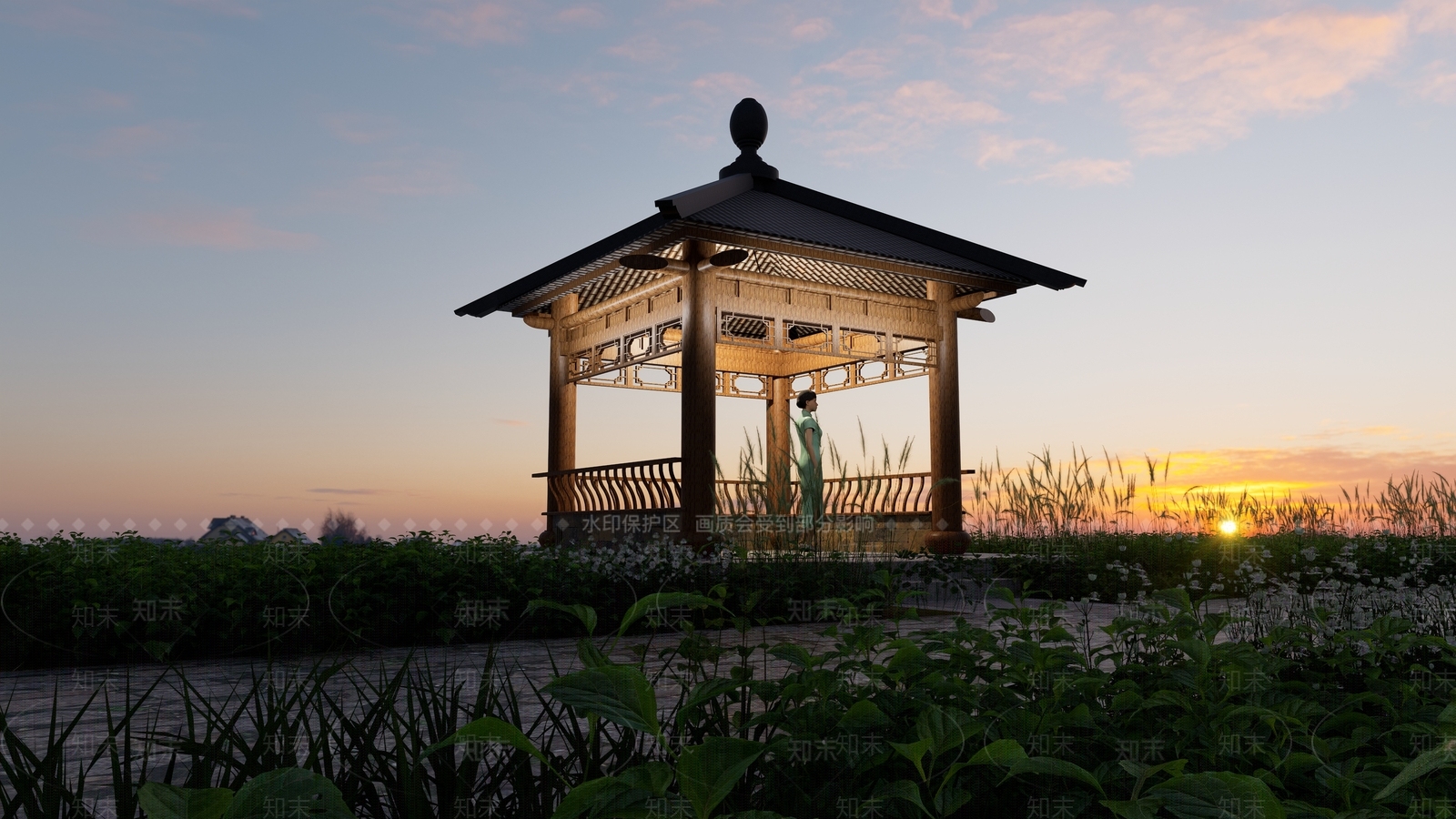 中式公园景观亭SU模型下载【ID:1161915799】