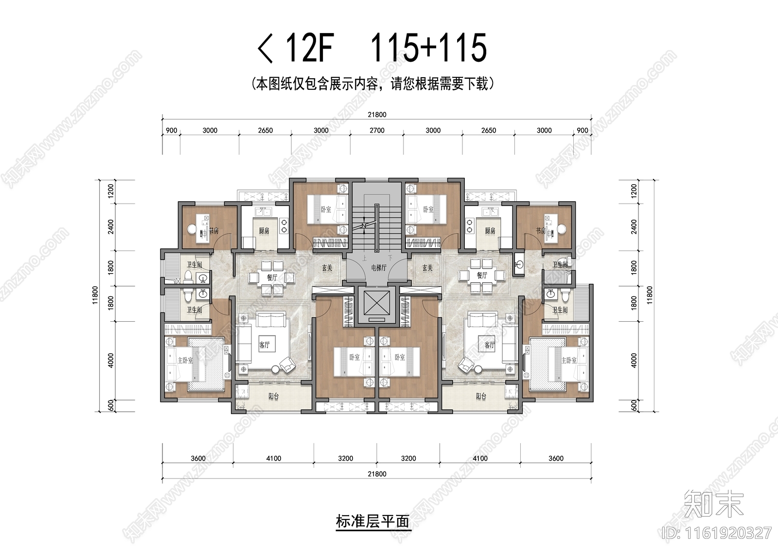 洋房115户型平面cad施工图下载【ID:1161920327】