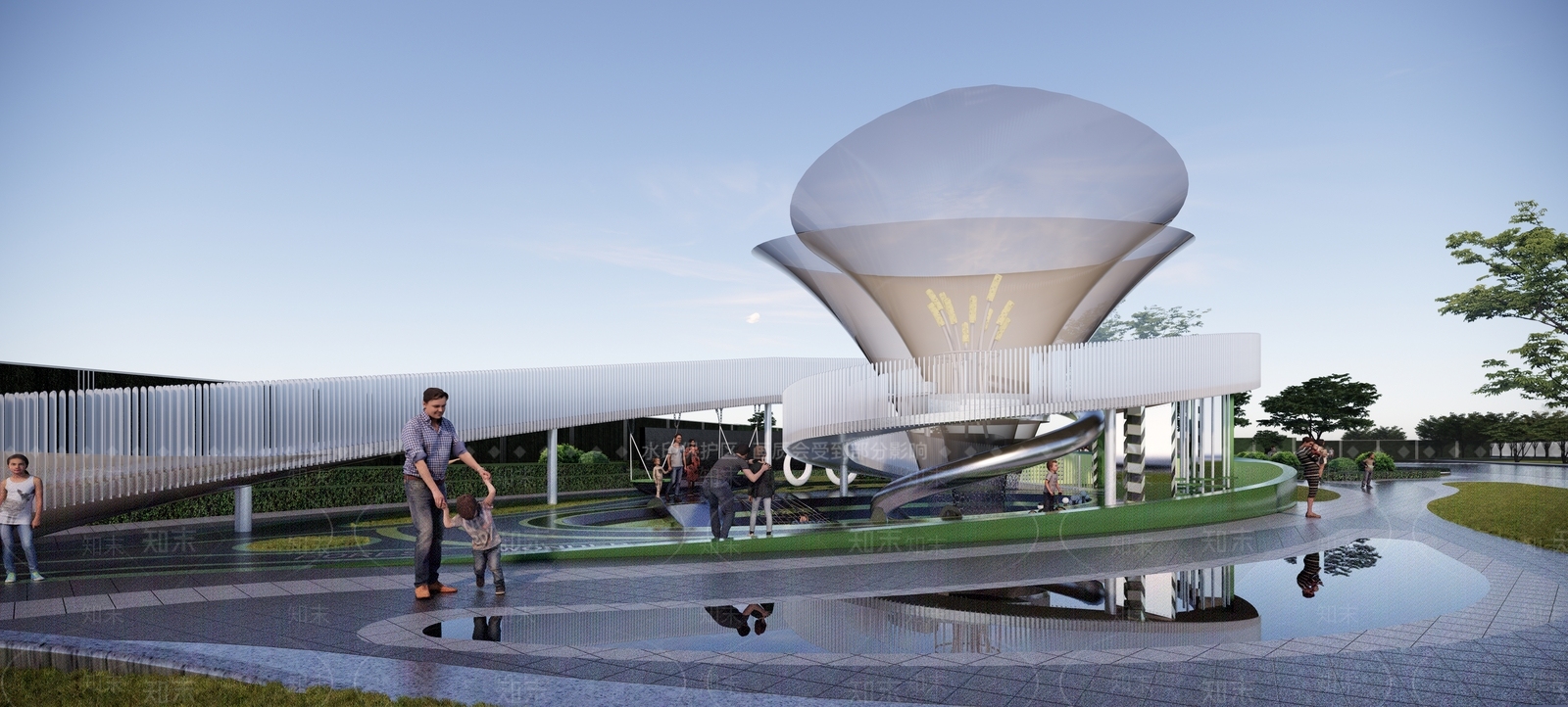 现代万科南京风格曲线坡地公园SU模型下载【ID:1161927223】