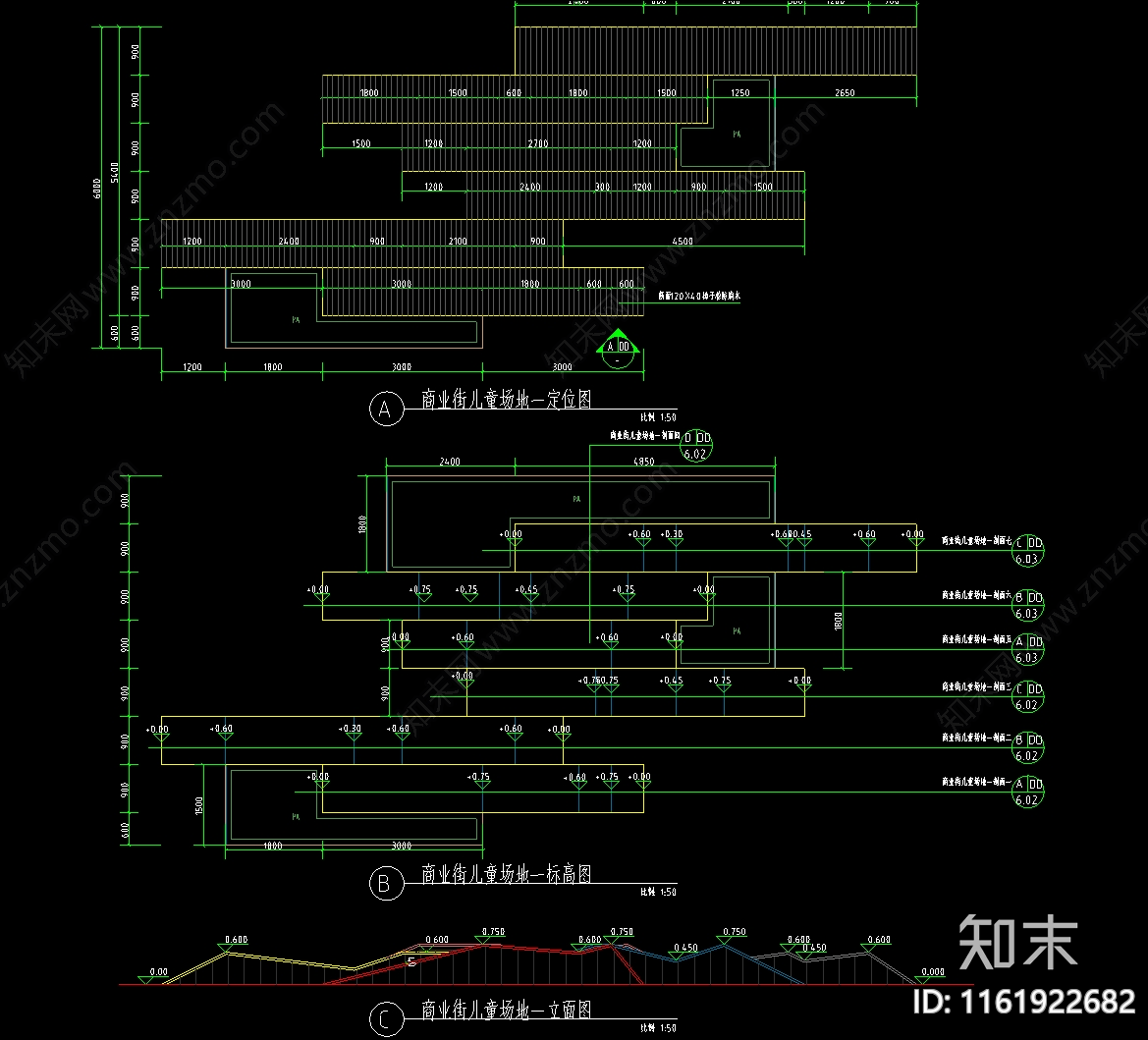 商业街儿童折线艺术攀爬木坡场地施工图下载【ID:1161922682】