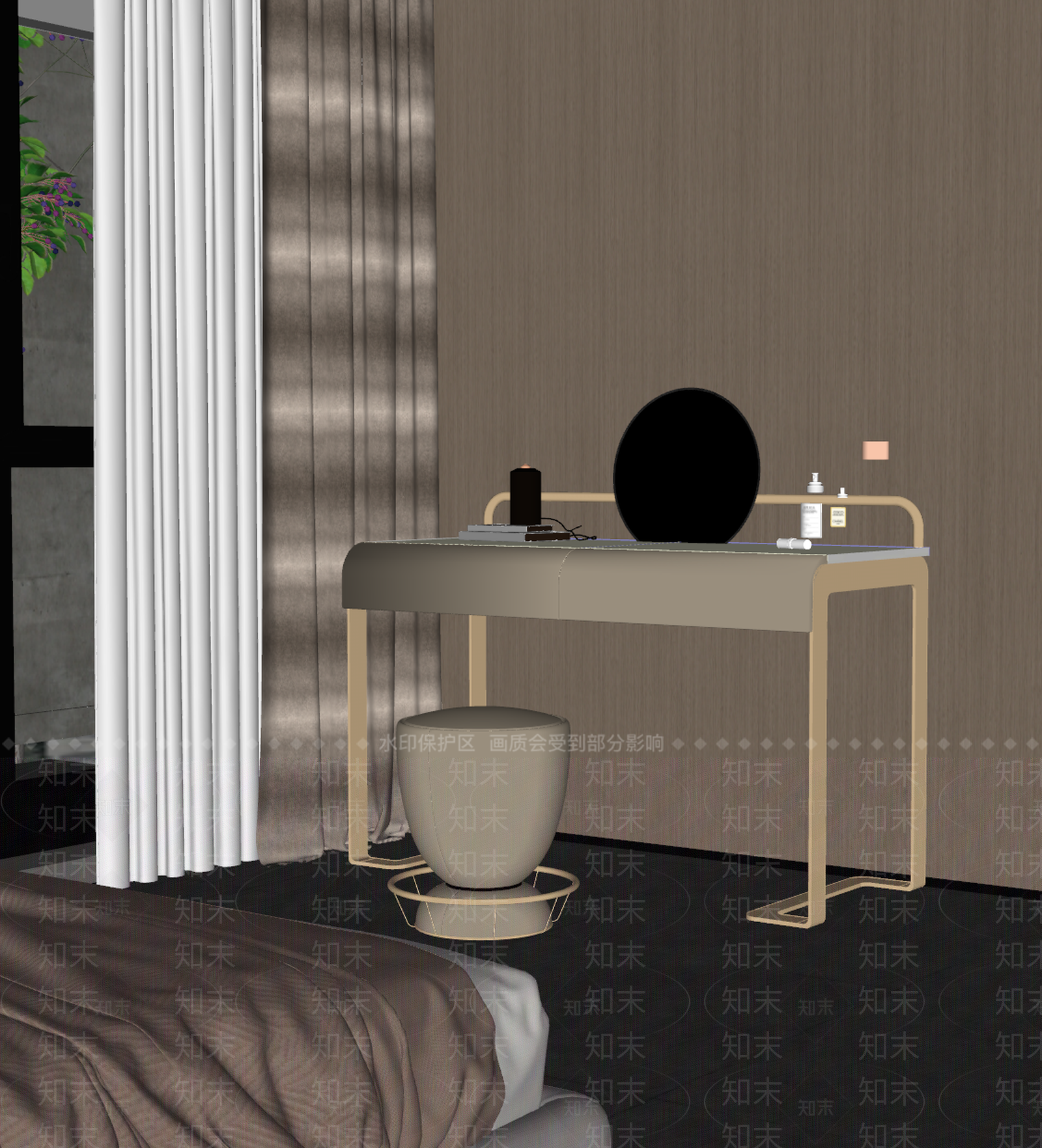 现代轻奢妆台妆凳组合SU模型下载【ID:1161922749】