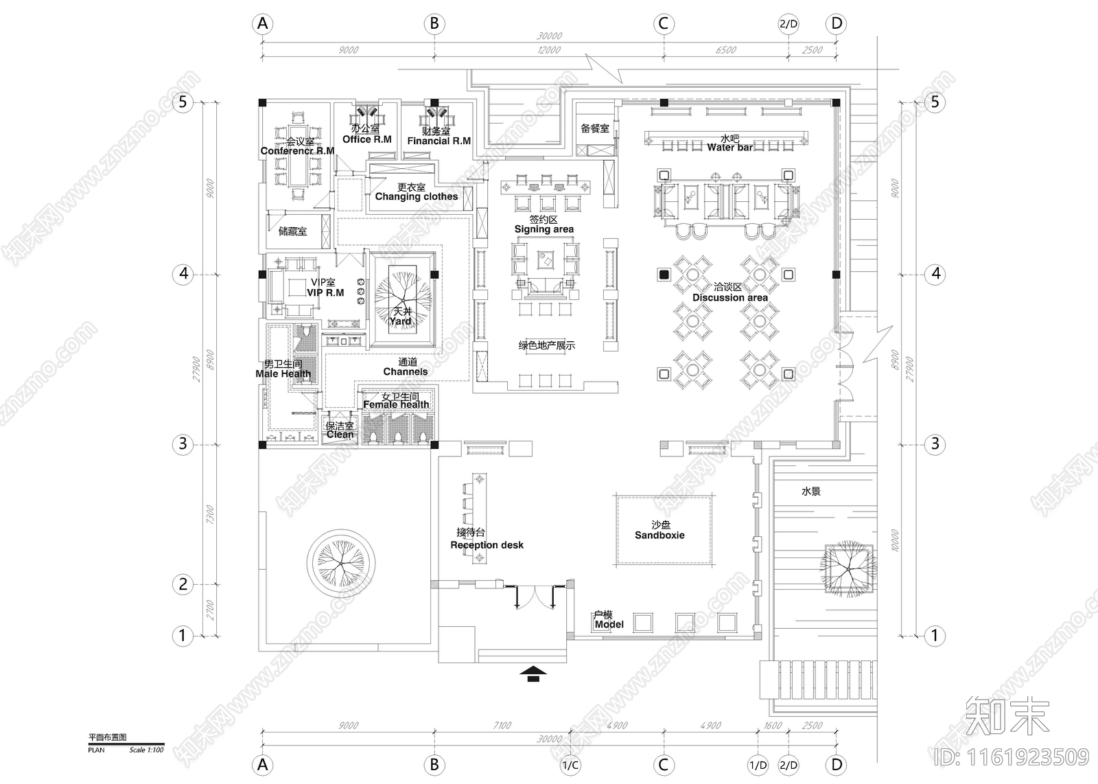 720㎡售楼处cad施工图下载【ID:1161923509】