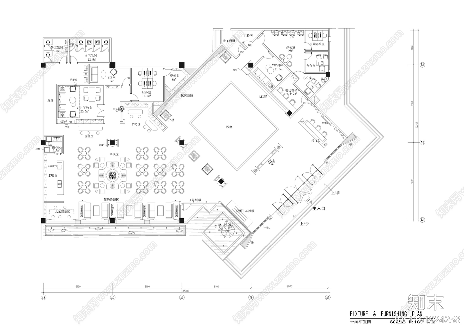 740㎡售楼处cad施工图下载【ID:1161924258】