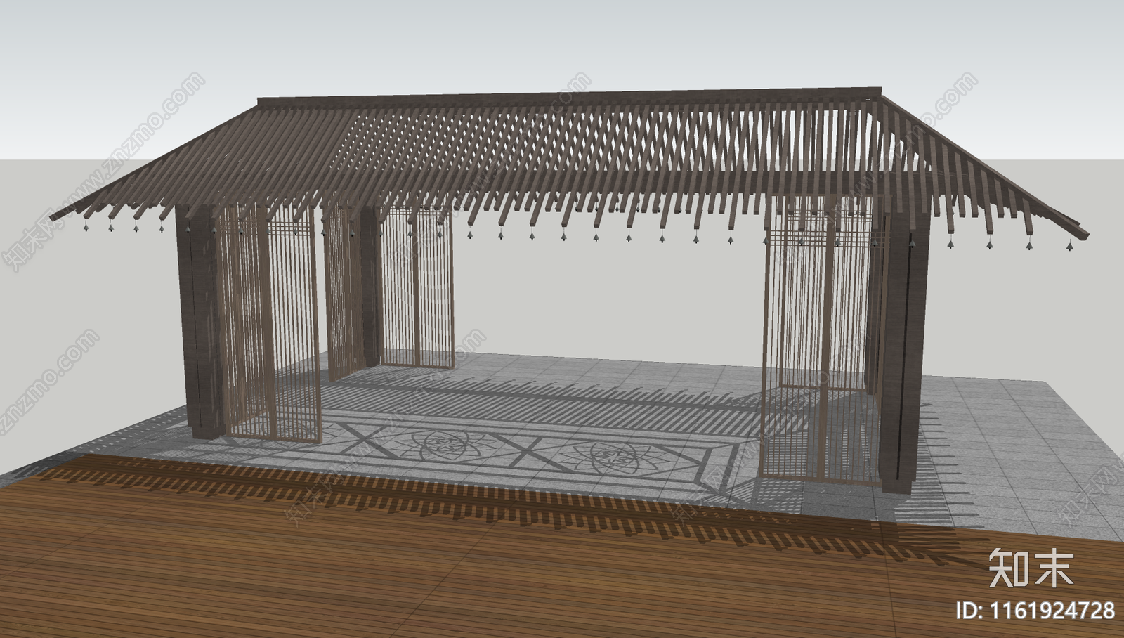 中式亭子格栅SU模型下载【ID:1161924728】