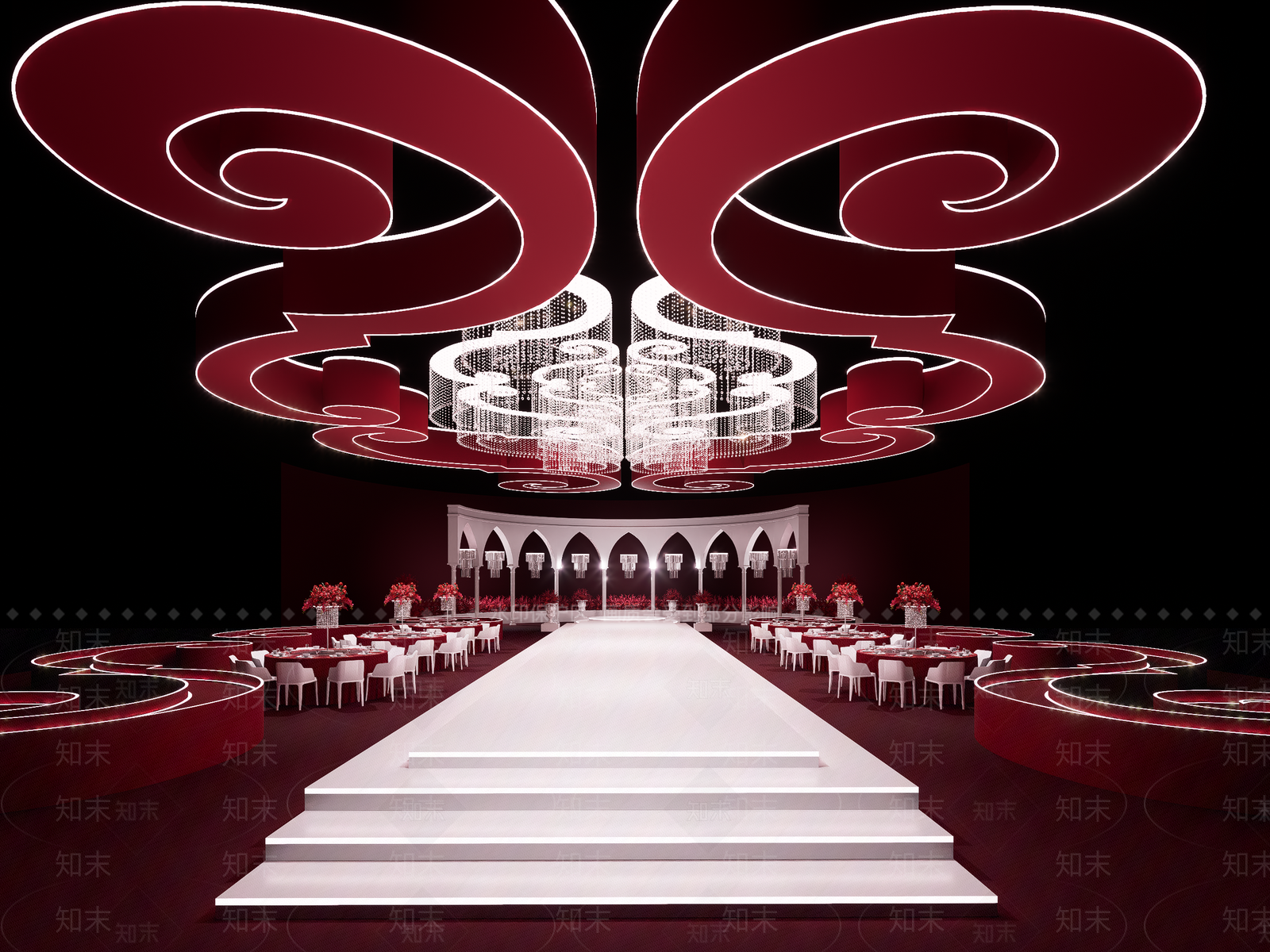 欧式花纹婚礼吊顶美陈SU模型下载【ID:1161926592】