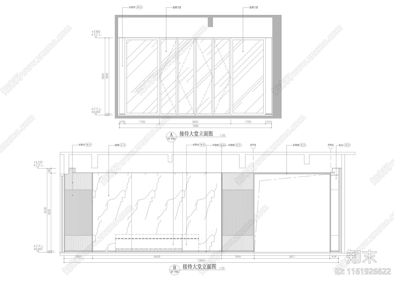 880㎡售楼处cad施工图下载【ID:1161926622】
