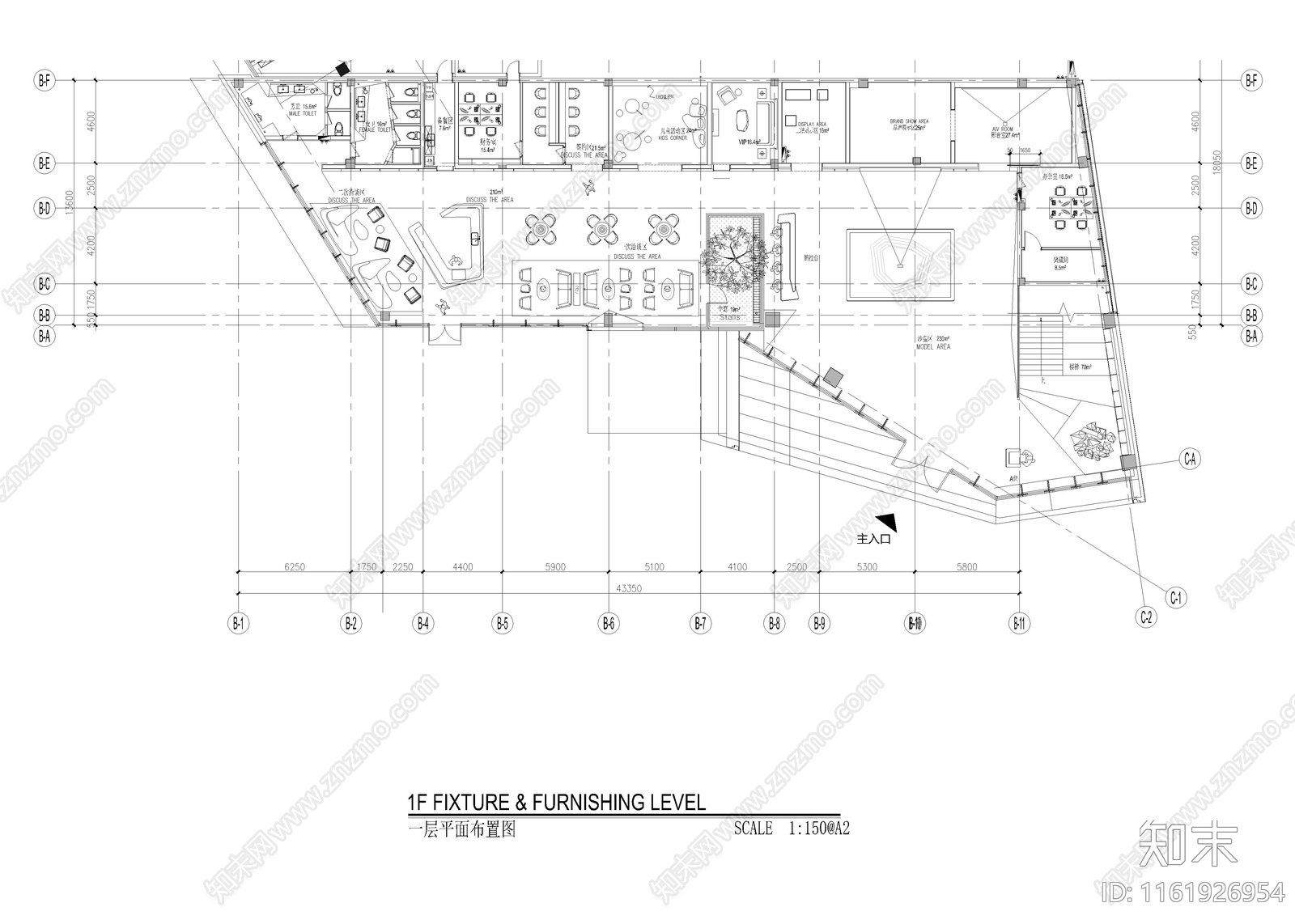 890㎡售楼处cad施工图下载【ID:1161926954】