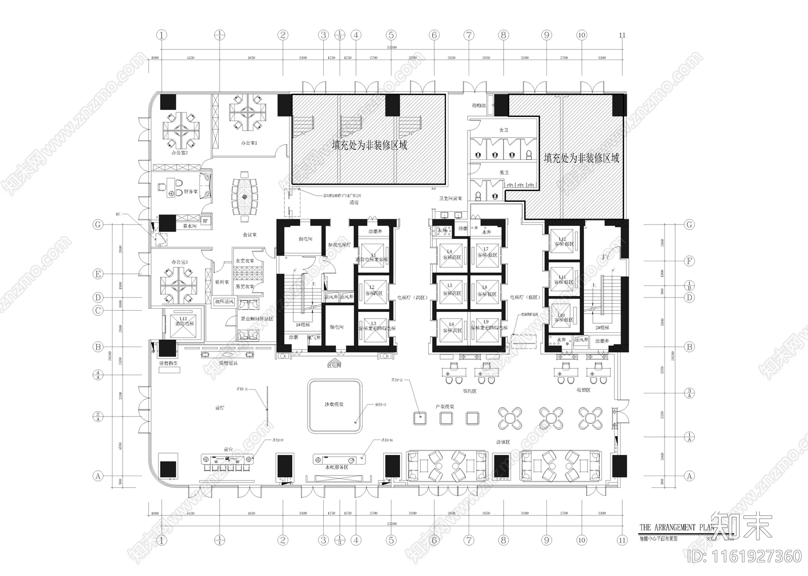 1130㎡售楼处cad施工图下载【ID:1161927360】
