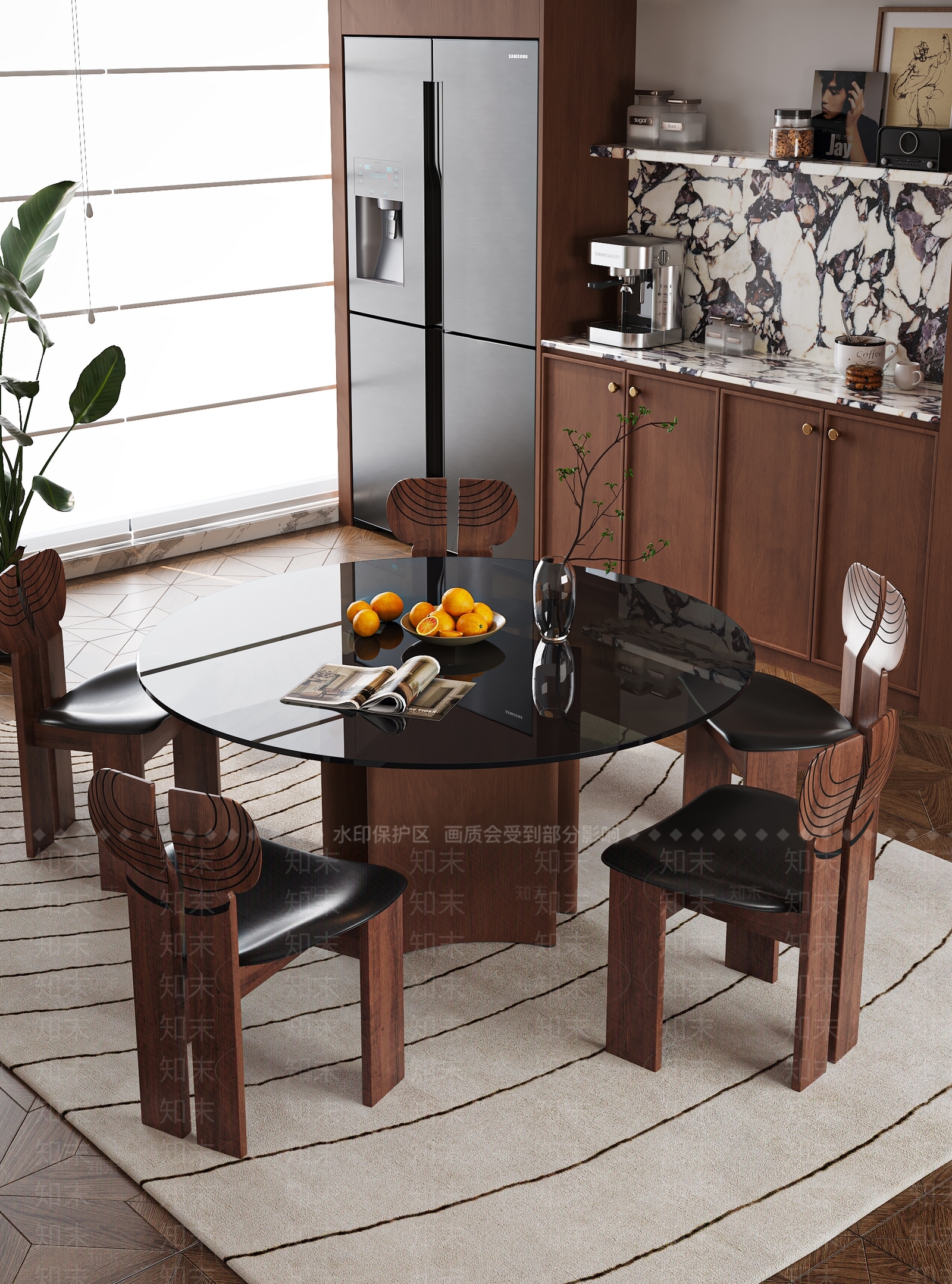 现代中古风家居餐桌椅子SU模型下载【ID:1161927307】