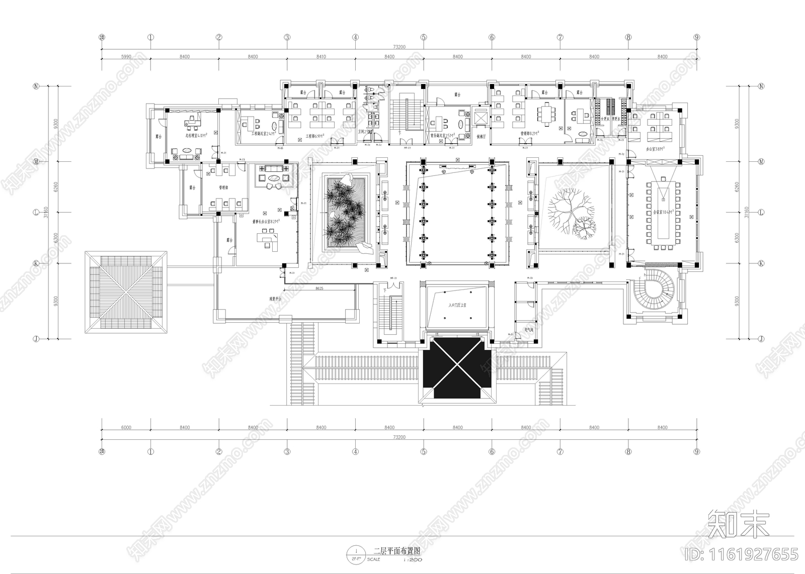 1250㎡办公室cad施工图下载【ID:1161927655】