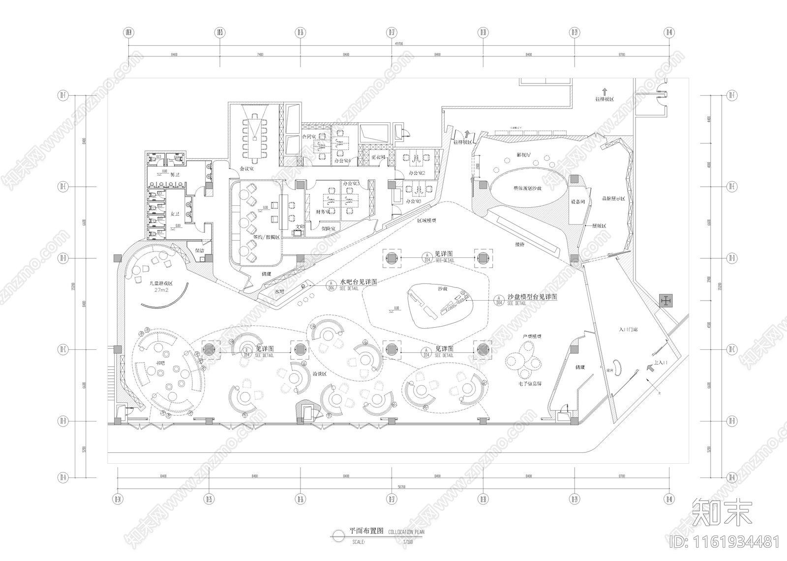 1350㎡售楼处cad施工图下载【ID:1161934481】