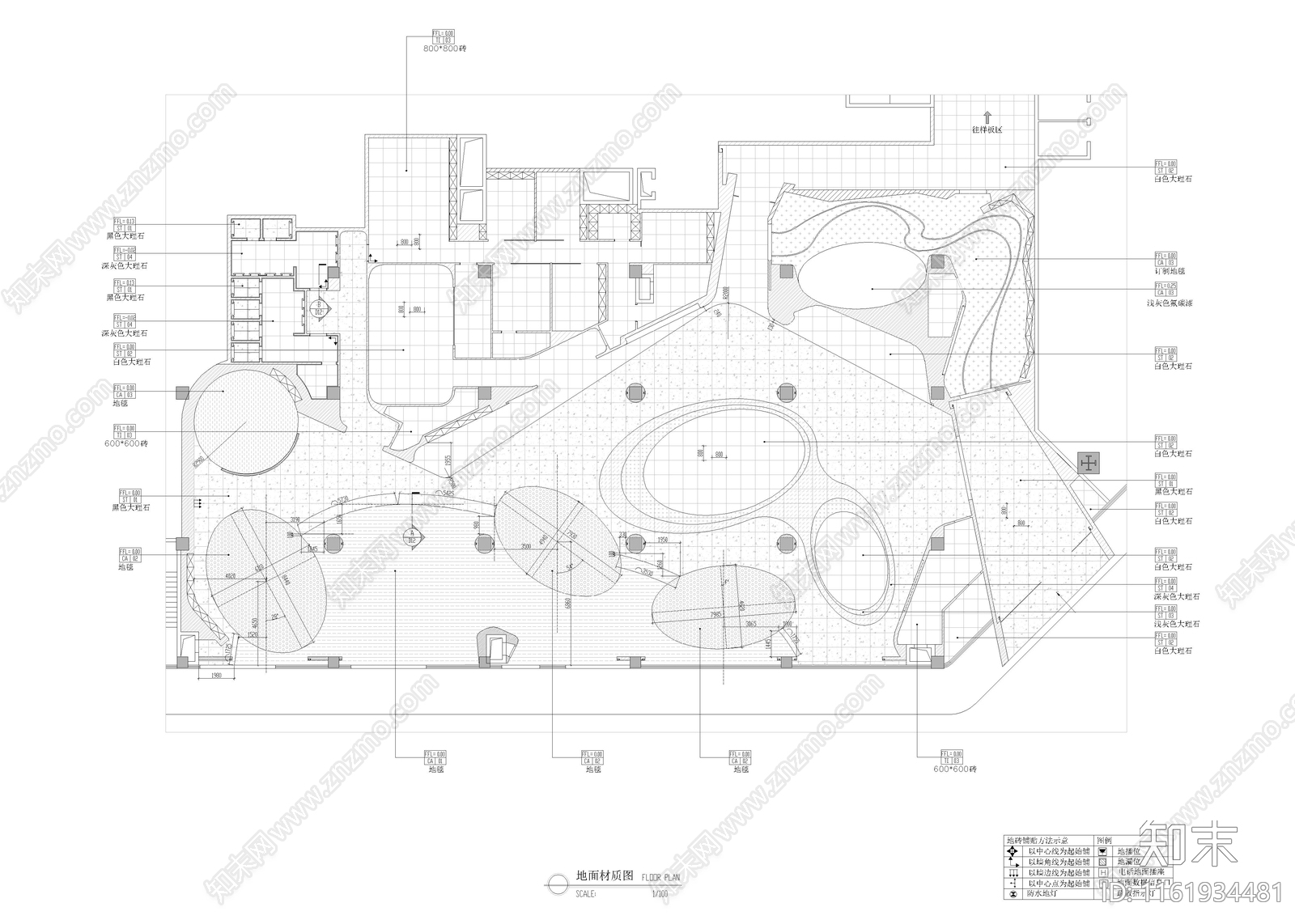 1350㎡售楼处cad施工图下载【ID:1161934481】