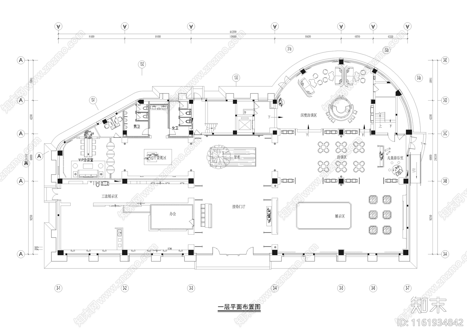 1840㎡售楼处cad施工图下载【ID:1161934842】