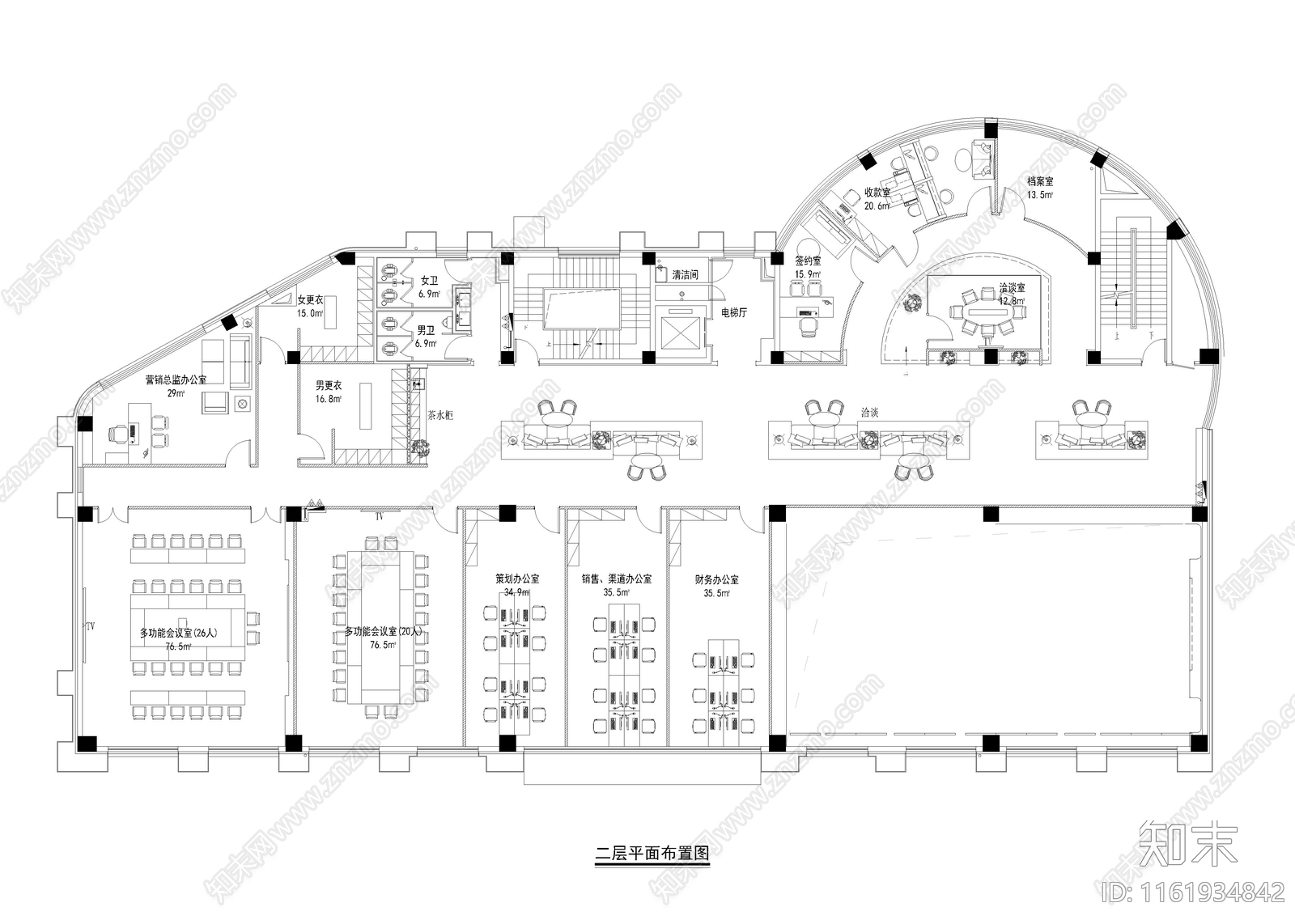 1840㎡售楼处cad施工图下载【ID:1161934842】