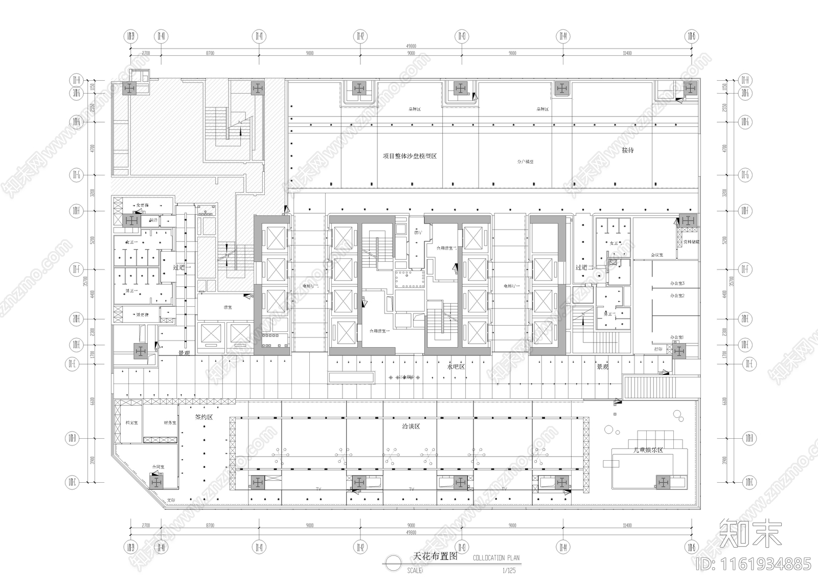 1990㎡售楼处售楼中心平面cad施工图下载【ID:1161934885】