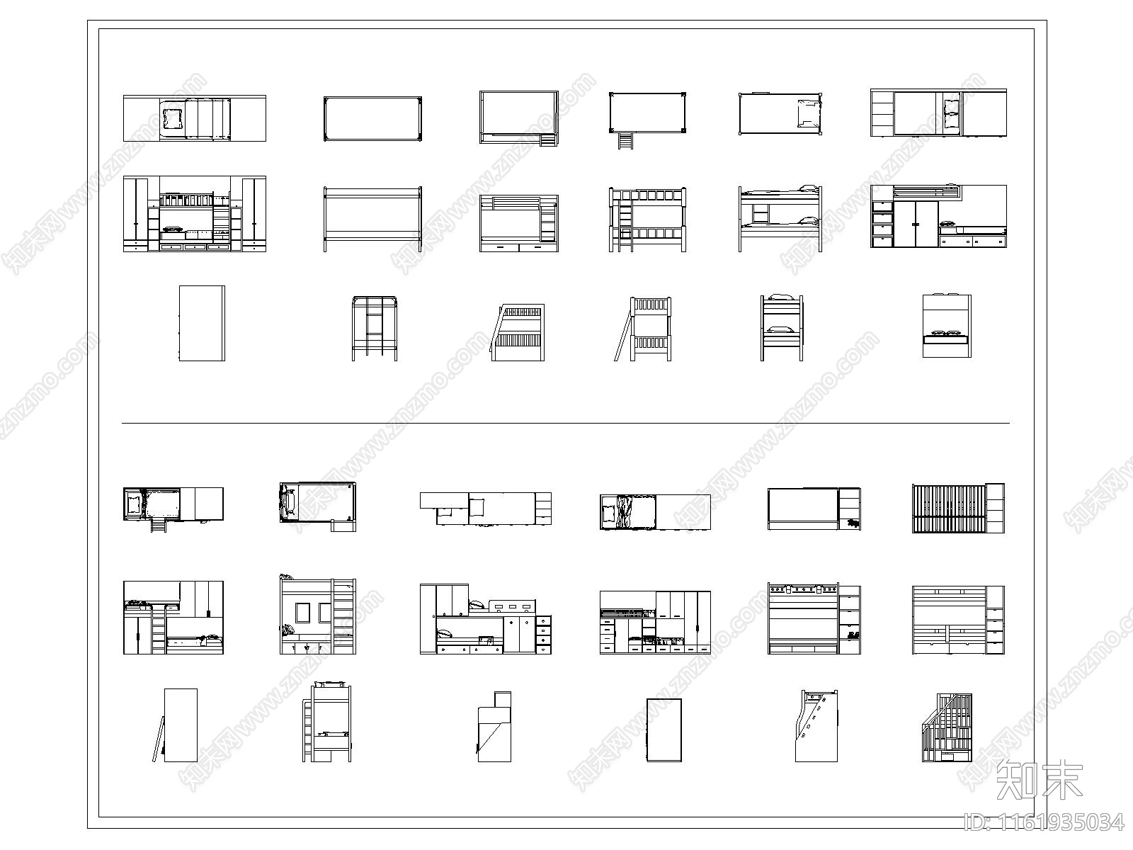 现代儿童床cad施工图下载【ID:1161935034】