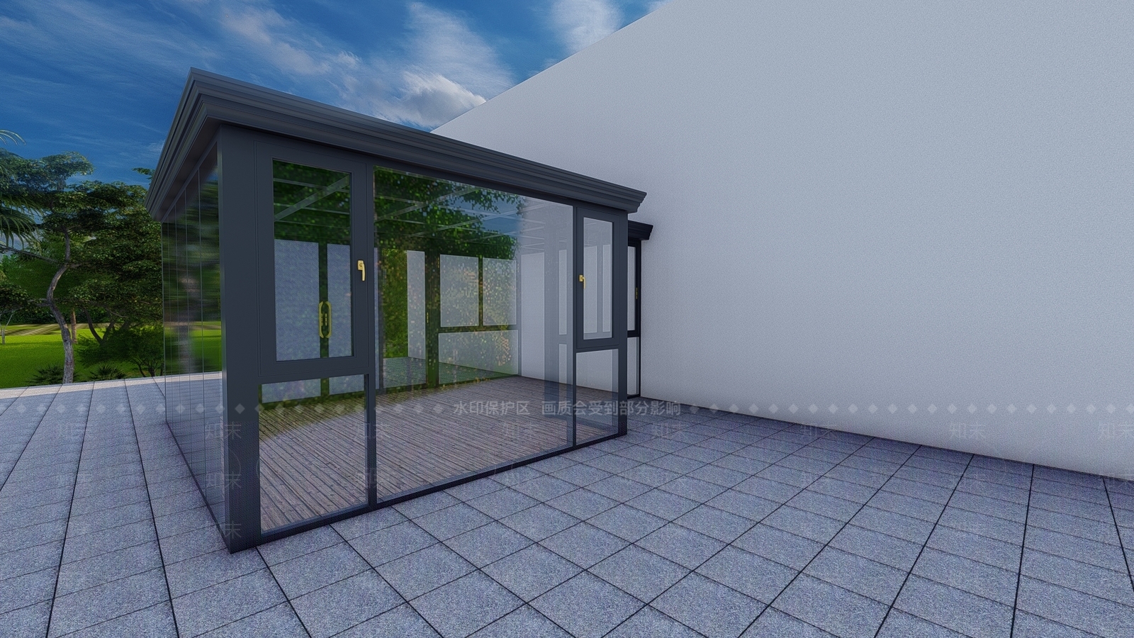 现代铝板阳光房SU模型下载【ID:1161935945】