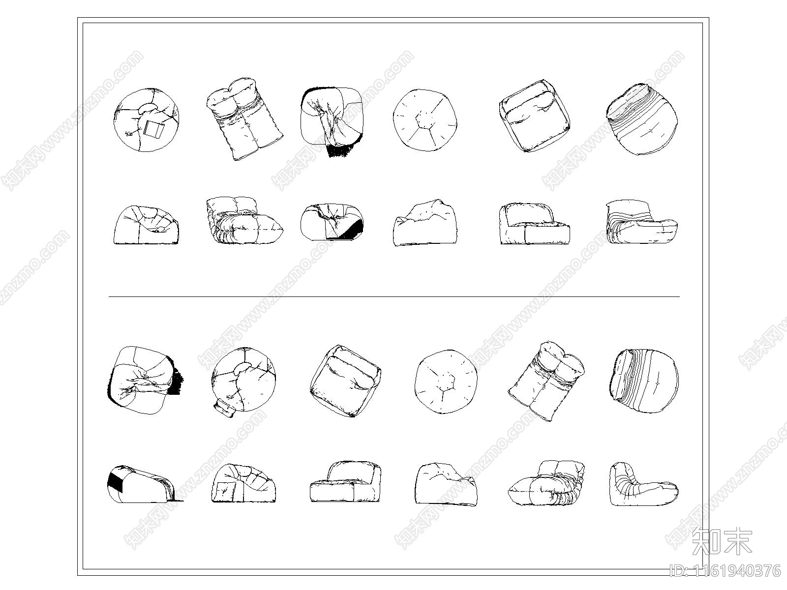 现代懒人沙发施工图下载【ID:1161940376】